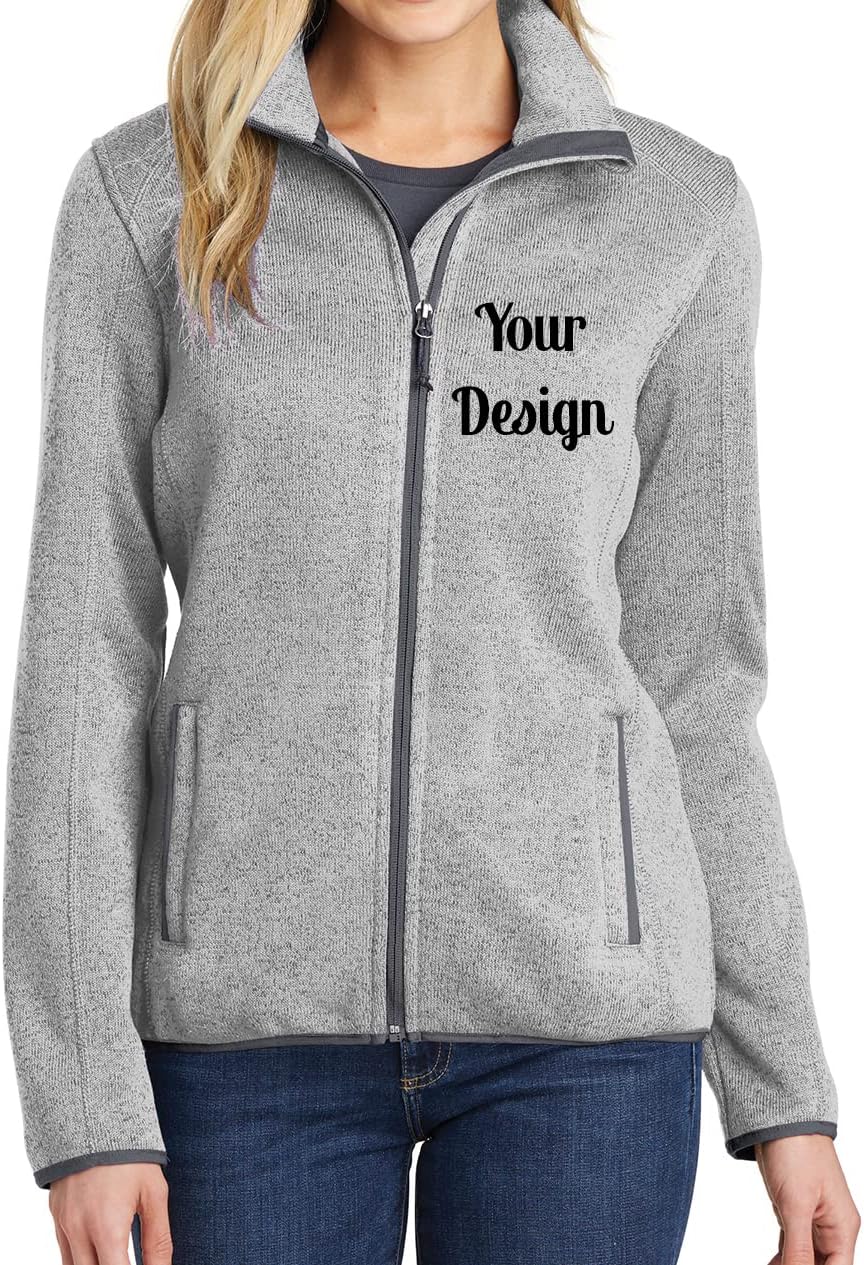 INK STITCH Women L232 Custom Design your Own Logo Texts Stitching Sweater Fleece Jackets - 3 Colors