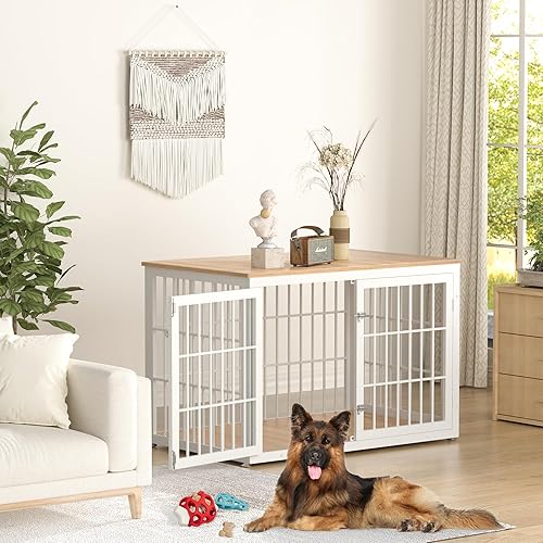 Miniatura 2 de Mueble de jaula de perro resistente de 48 pulgadas para perros grandes, mesa auxiliar decorativa para casa de mascotas, muebles de madera extra
