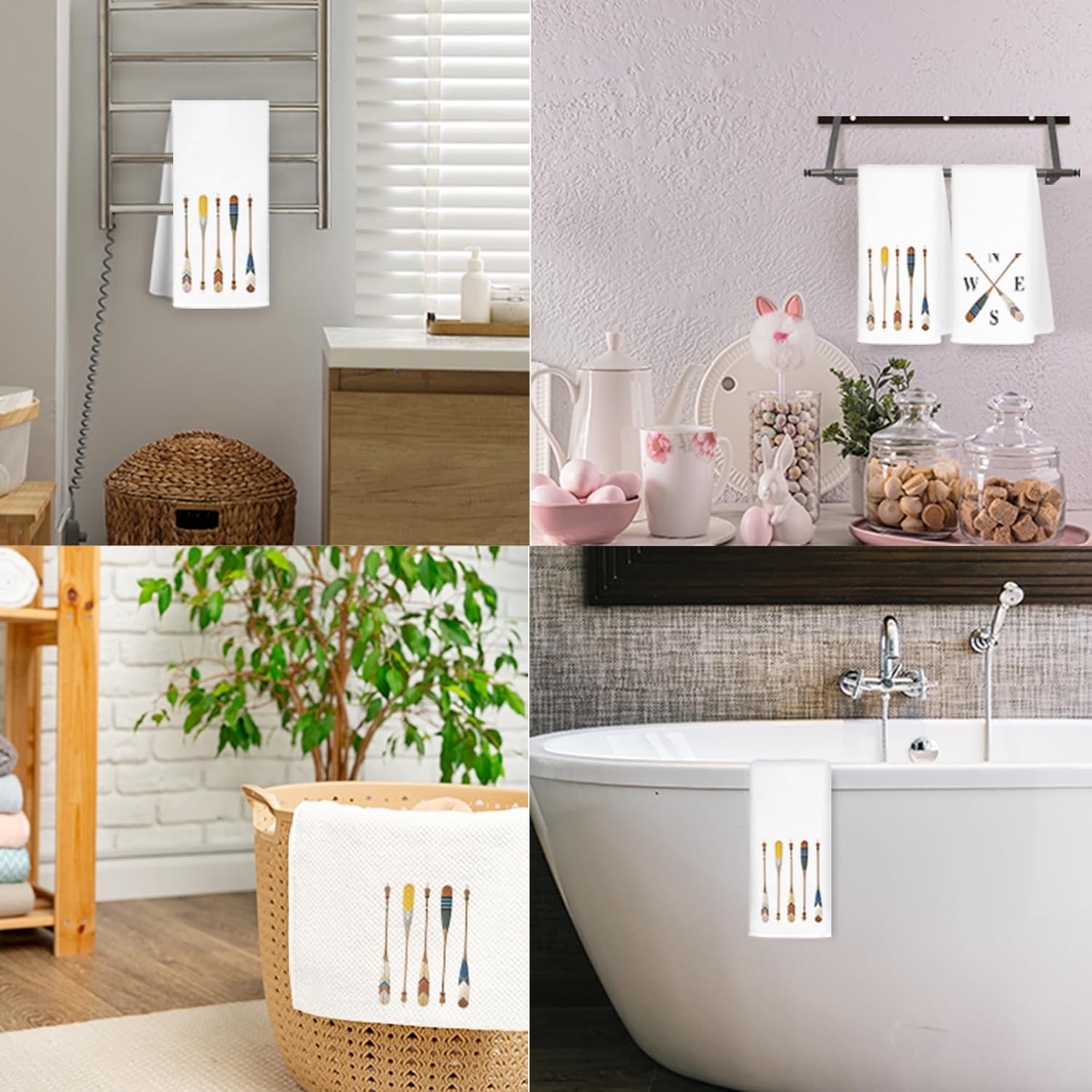 JINYO Boat Oar Nautical Kitchen Towels Set of 2, Lake House Beach House Decor Hand Towels for Bathroom, Coastal Dish Towels Tea Towels for Kitchen, Nautical Beach Bathroom Kitchen Decor, 16x24 Inch - Image 5