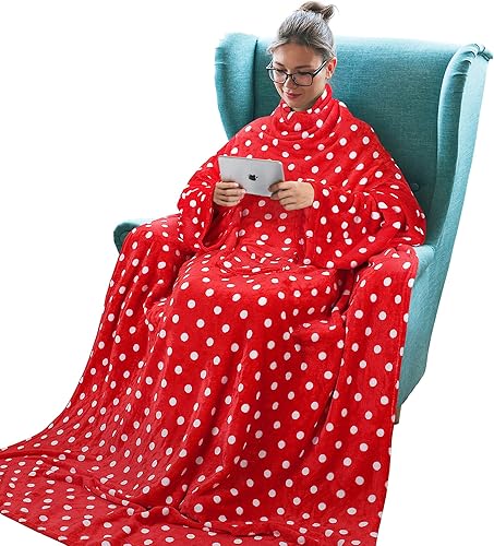 Tirrinia Manta de forro polar con mangas para adultos, mujeres y hombres, manta de felpa súper suave y cómoda, para cama, sofá y sofá, 73 x 51