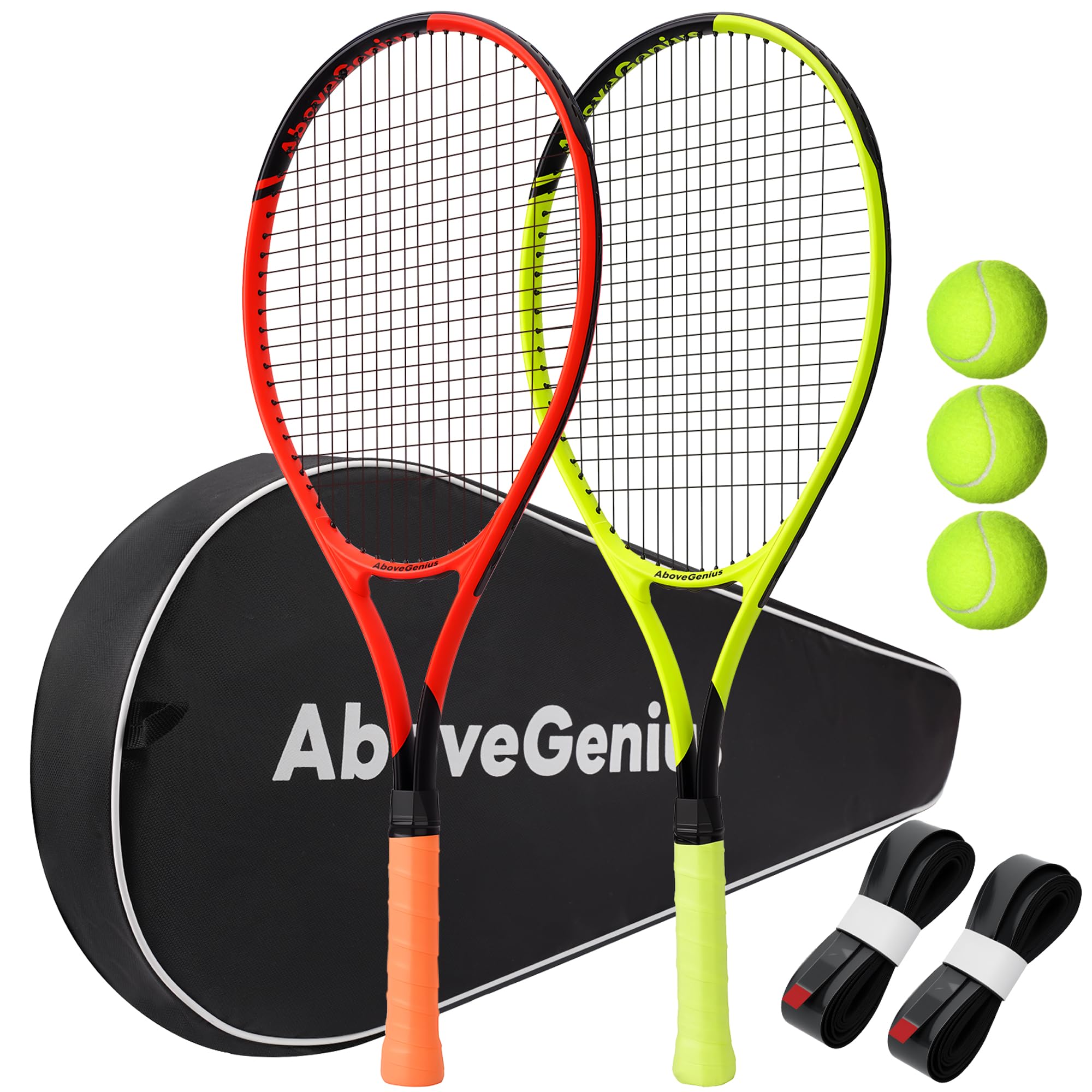 AboveGenius Neon Tennis Rackets 2 Pack for Adults- 27" Lightweight Aluminum Tennis Racque…