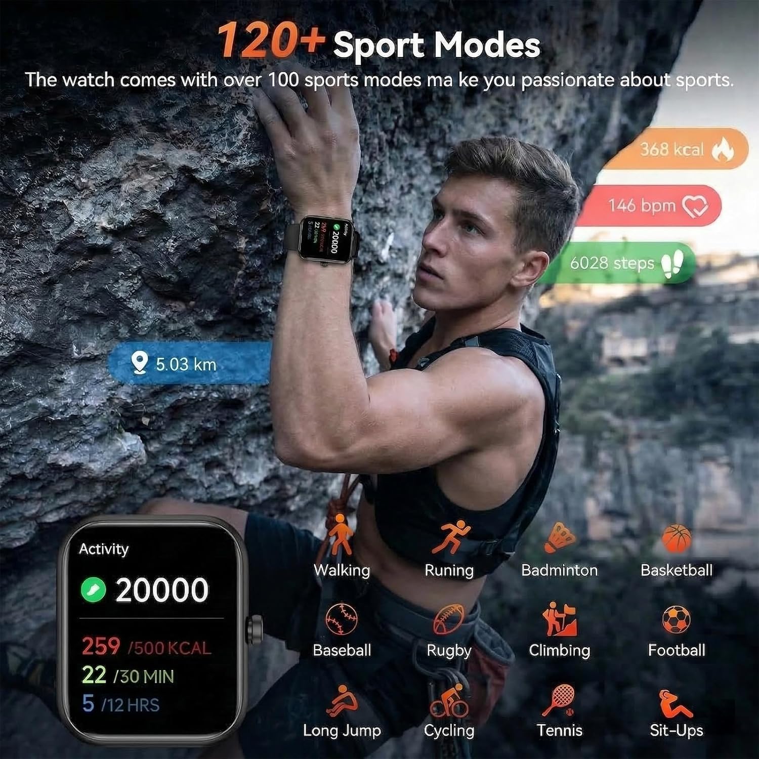 BOOOMIC Smart Watch for Men Women with Alexa Built-in, 1.83" HD Full Touch, Bluetooth Calling, 24/7 Heart Rate Sleep Monitor, 100+ Sport Modes, IP68 Waterproof, Compatible with iOS Android (Black)