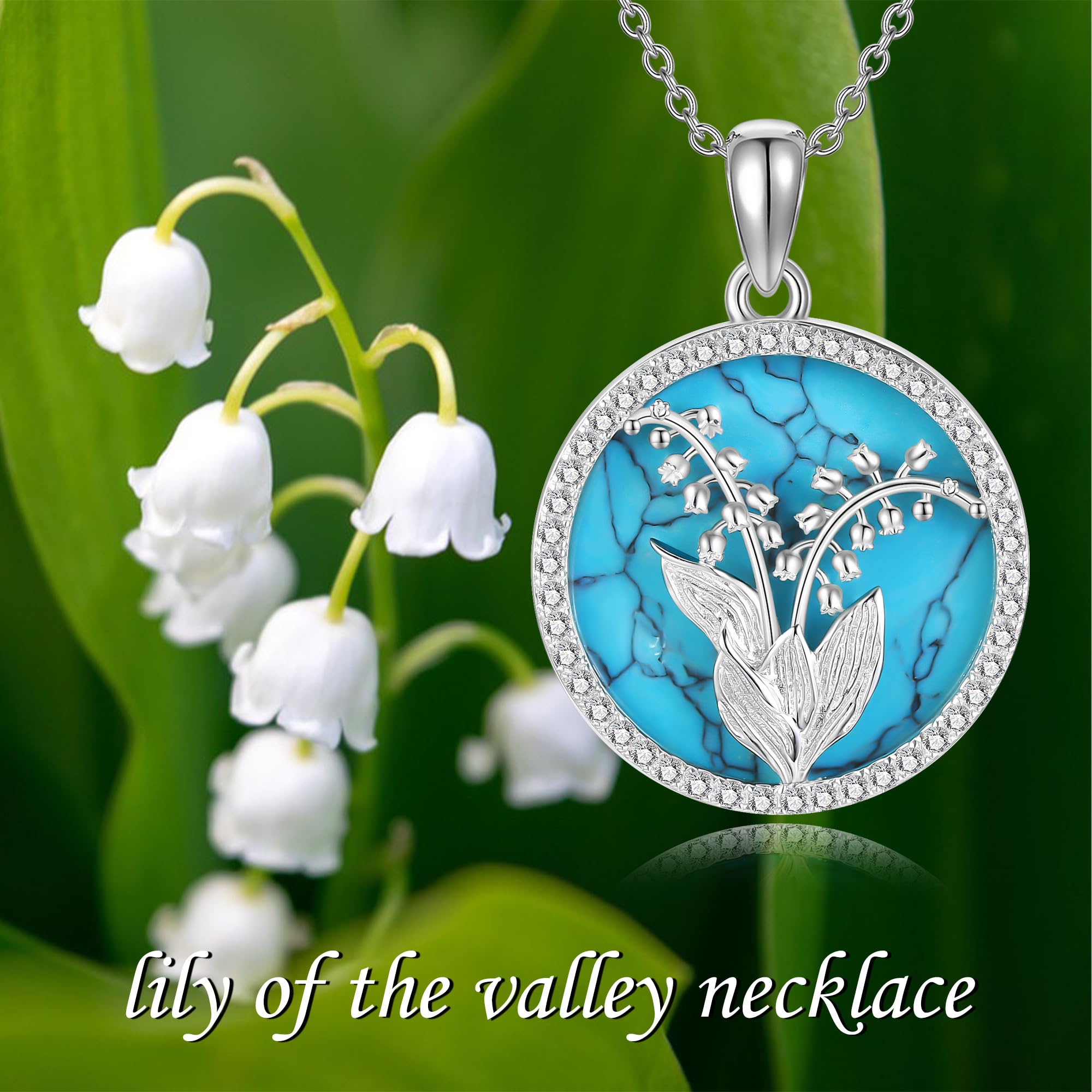 ONEFINITY Collar de lirio de los valles, plata de ley 925, colgante de flor de lirio para mujeres y niñas, Plata esterlina