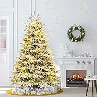 Vista 8 de Goplus 6ft Pre-Lit Snow Flocked Christmas Tree, Artificial Hinged Xmas Tree with 350 Warm-White LED Lights, 1022 PE & PVC Branch Tips, Foldable