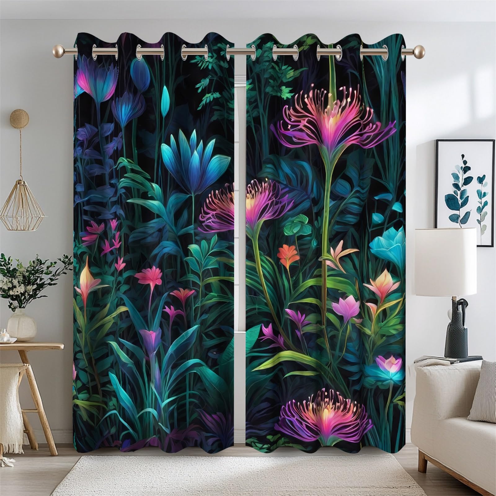 Rideaux occultants fleurs violettes 140x245cm style forêt enchantée