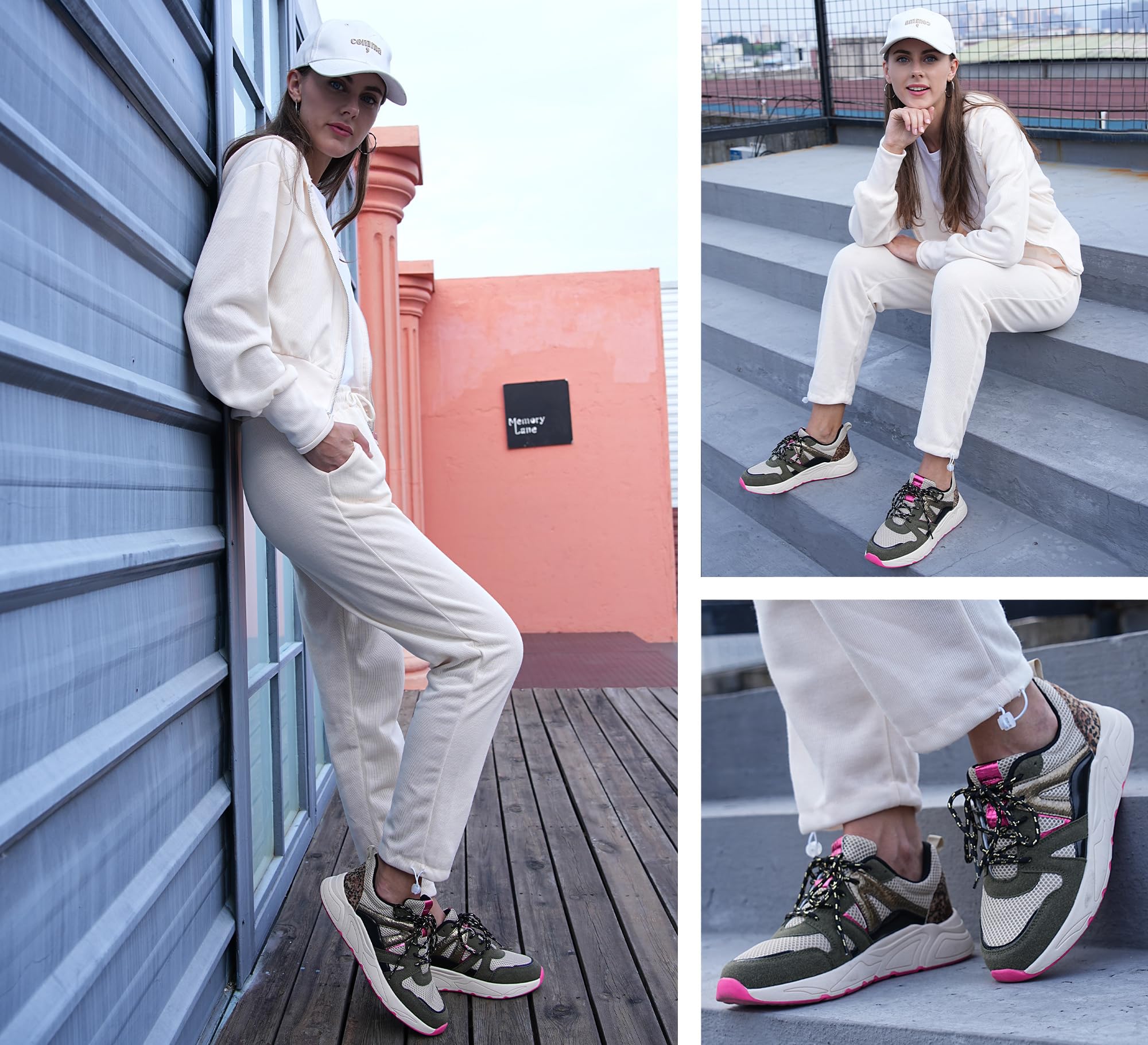 LUCKY STEP Damskie Sneakersy Platformowe Leopard Casual Tenisówki Kolorowe Chunky Buty Podróżne