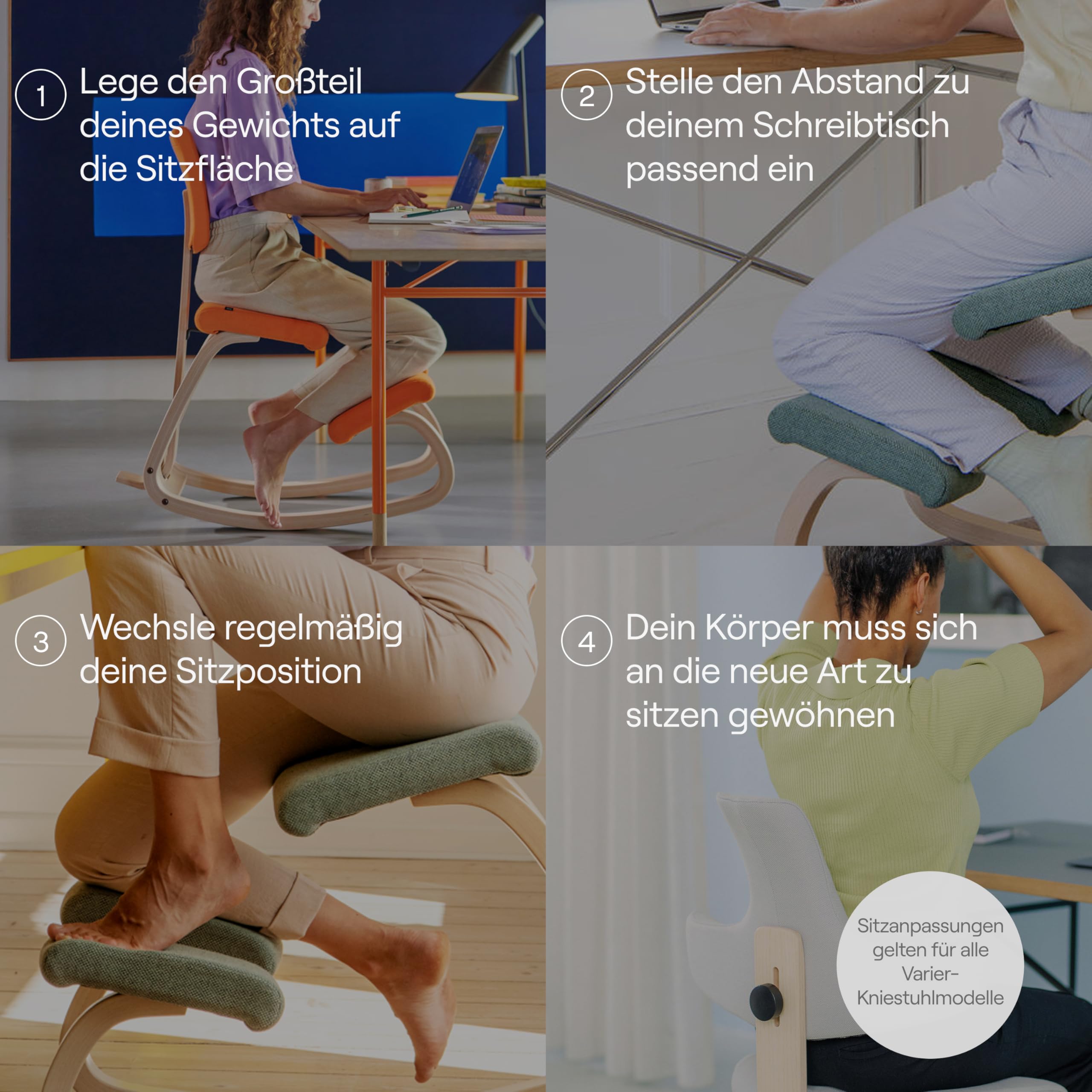 Varier Variable Plus Kniestuhl mit Rückenlehne Natur/Schwarz – Ergonomischer Bürostuhl im Skandinavischen Design, Aktives Sitzen und Komfort – 10 Jahre Garantie