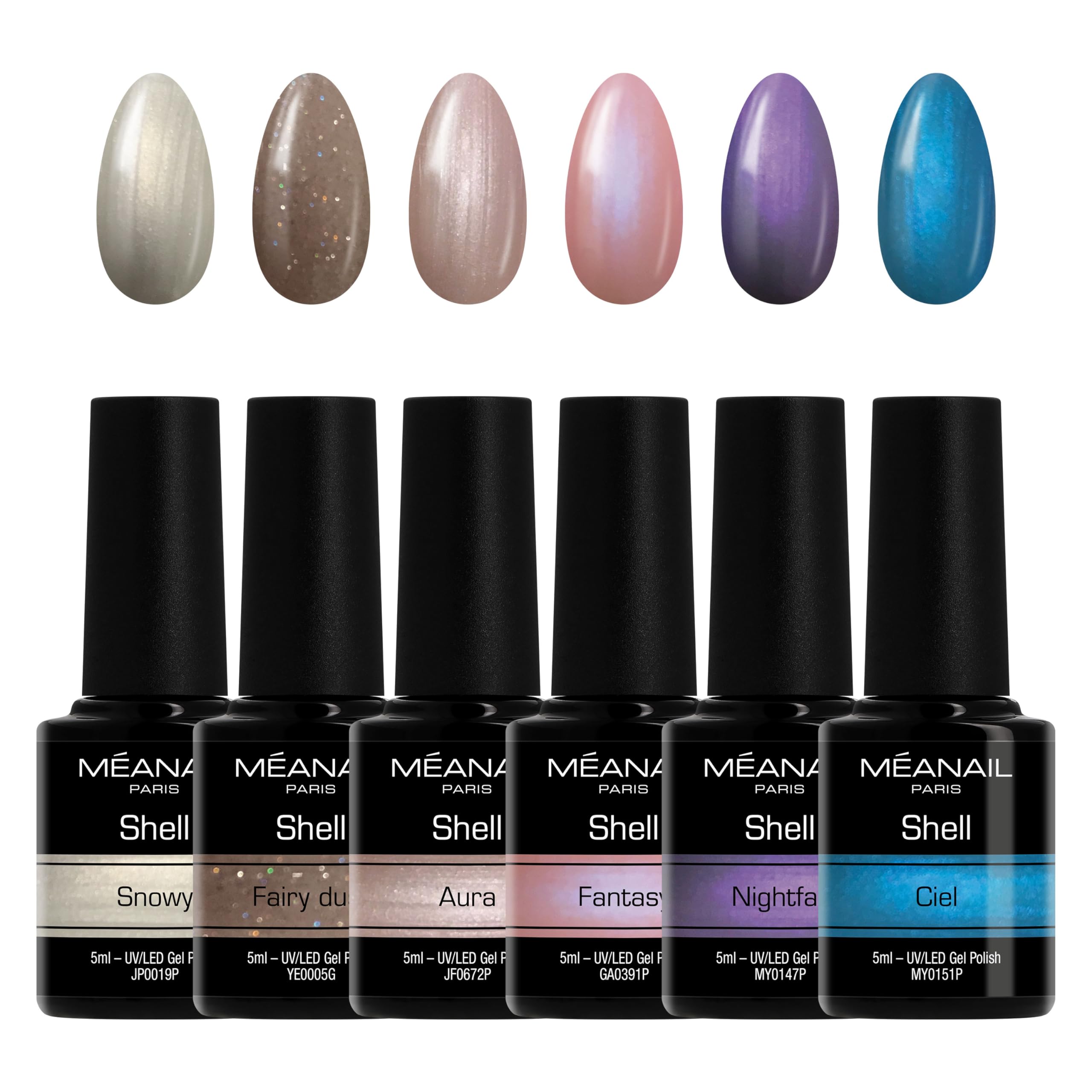Esmaltes Semipermanentes - Colección Shell - Set de 6 Colores LED UV - Set de Manicura Pedicura Esmaltes de Uñas en Gel Soak Off - Vegano y Cruelty Free - Meanail Paris