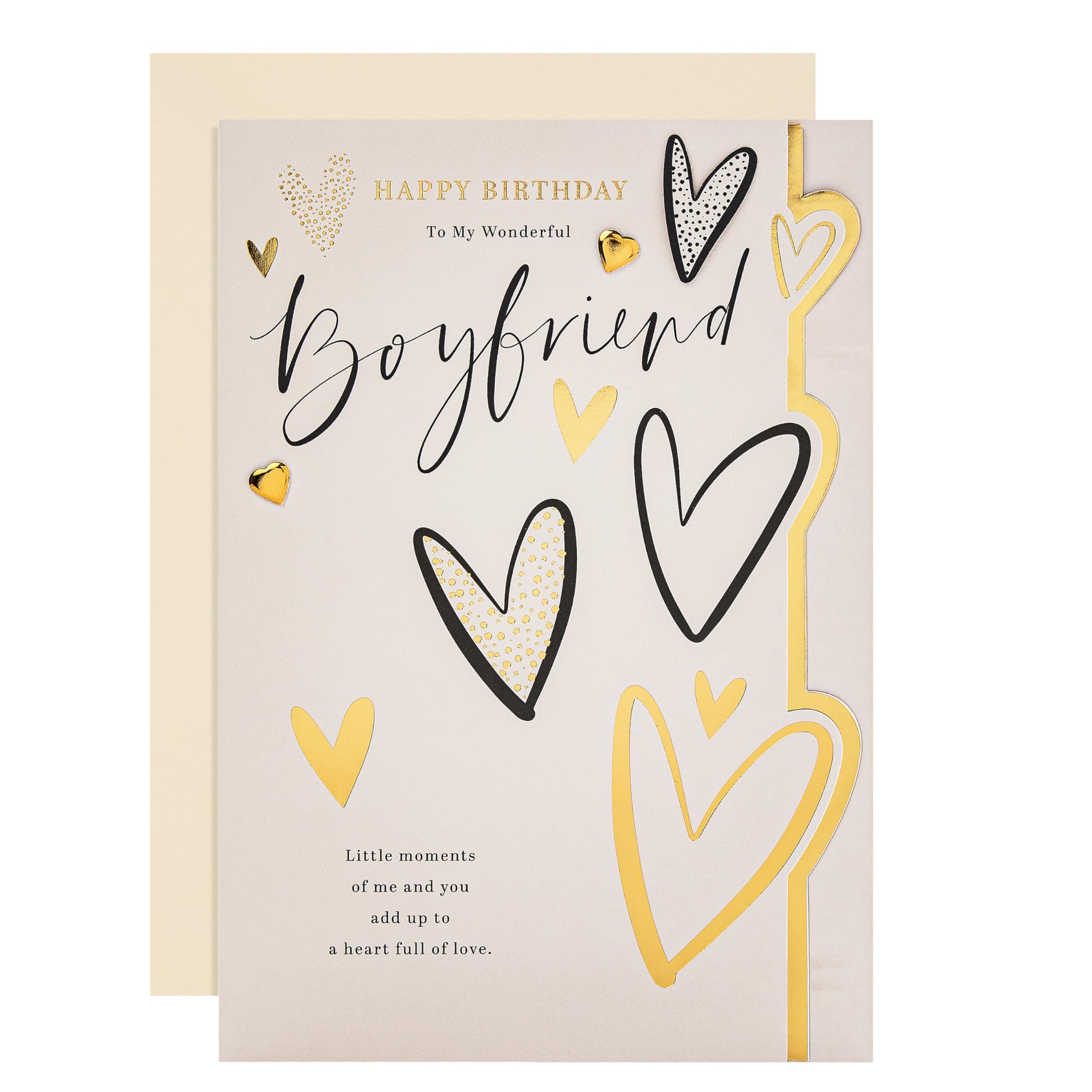 Hallmark Birthday Card for Boyfriend, Gold Foil, Hearts with Heartfelt Verse