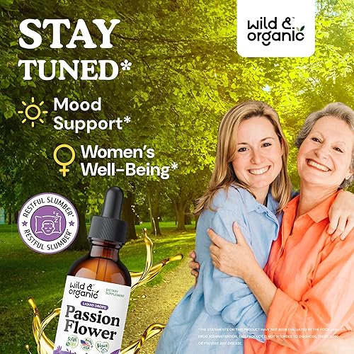 Miniatura 2 de Tintura de Flor de la Pasión de Wild & Organic - Gotas Relajantes de Flor de la Pasión para Mujeres - Hierba Líquida de Passiflora Incarnata