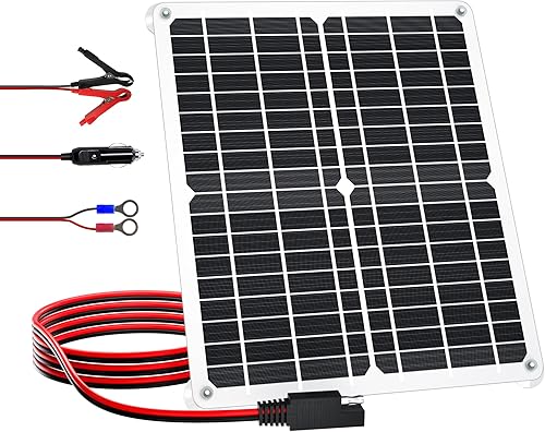 Cargador de panel de batería solar de 20 W, mantenimiento de batería solar de 12 V, kit de carga de panel solar impermeable con indicador LED de 3