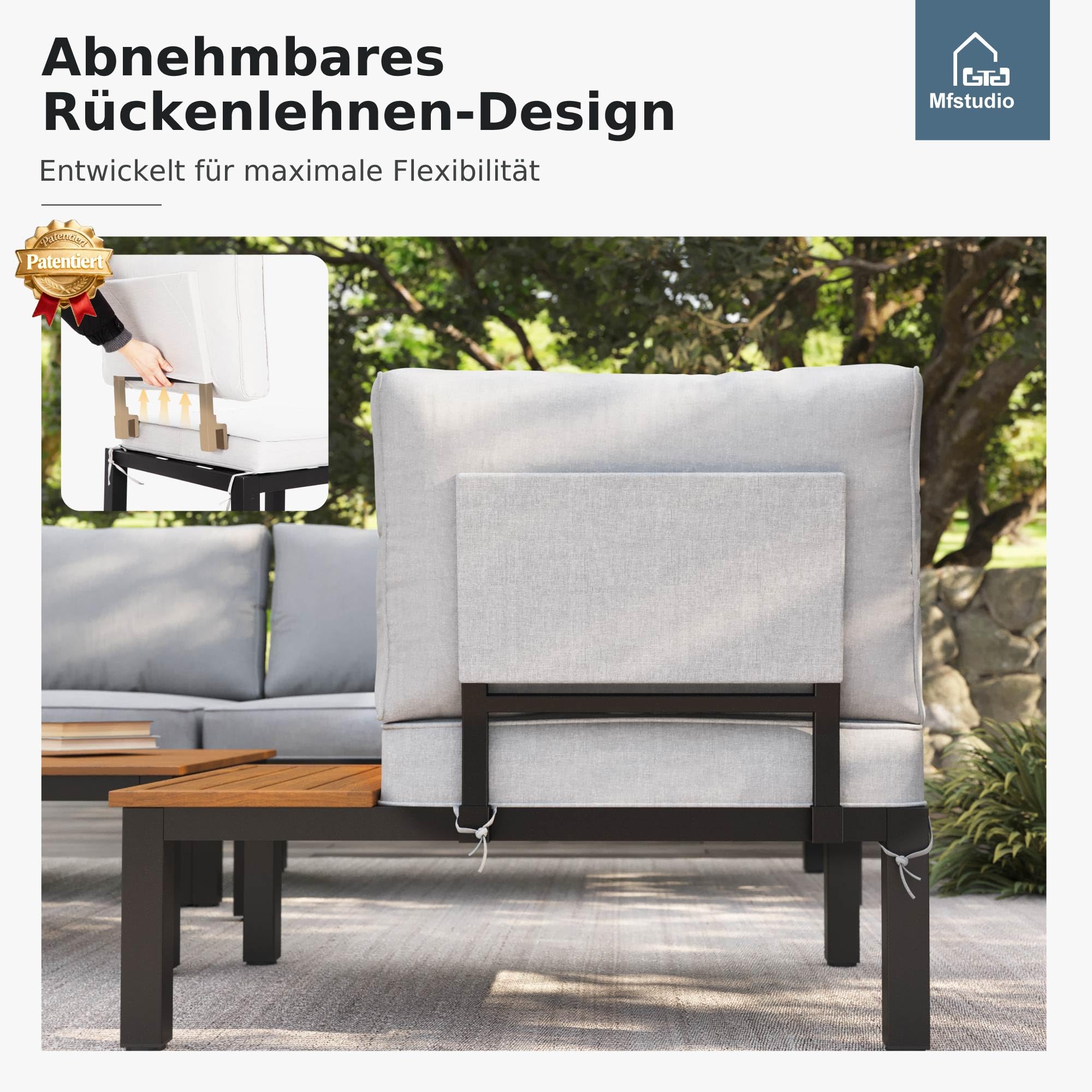 MFSTUDIO Gartenmöbel Set, Lounge Möbel Outdoor, Terassenmöbel mit Couchtisch und Abnehmbarem Kissen, Outdoor Sitzgruppe Set mit Einzelner Stuhl, Doppelstuhl, Beistelltisch, Tisch, frei kombinierbar