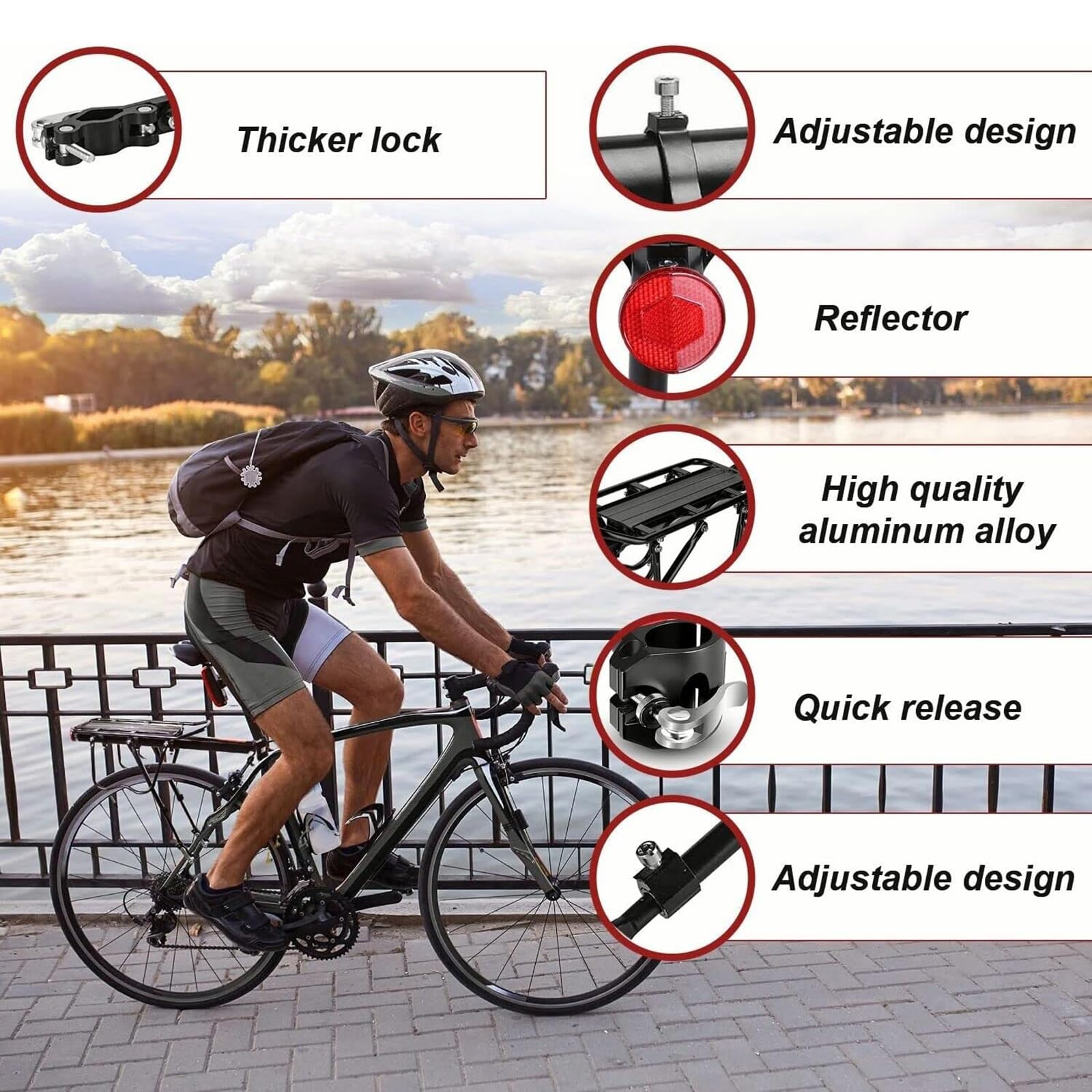 Gepäckträger Mountainbike, Universal Fahrrad Gepäckträger Hinten Aluminiumlegierung, Schnellspanner Einstellbare Fahrradgepäckträger mit Schutzbleche Reflektor Für 24-29 Zoll MTB