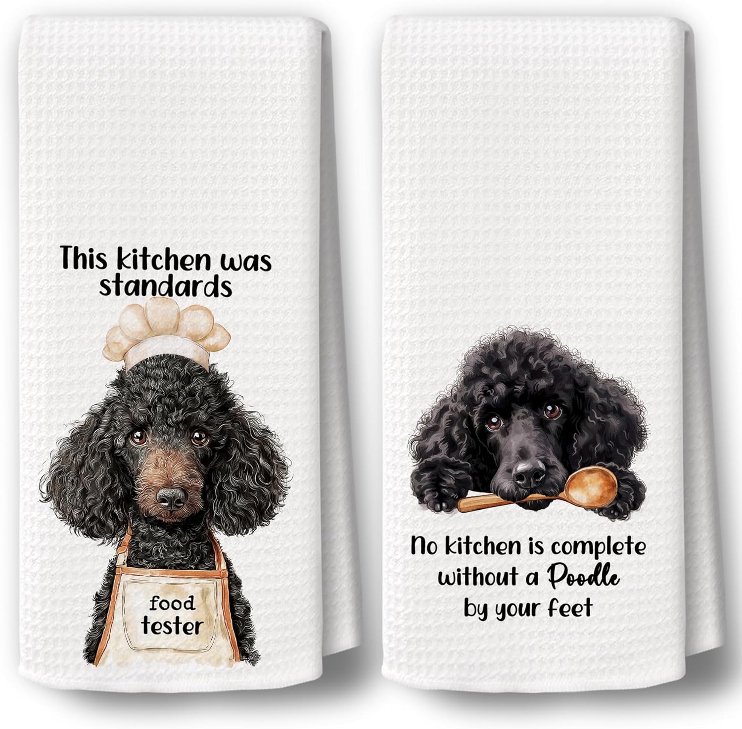Dog Kitchen Towels Decor Set of 2 - Funny Black Poodle Holiday Hand Tea Towels, Retro Puppy Dog Mom Gifts for Women Christmas Dish Towel Dishcloths Decorations for Home Kitchen, 16"x24"