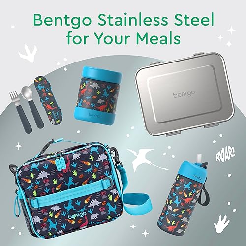Miniatura 14 de Bentgo Lonchera de acero inoxidable resistente a fugas para niños, 3 compartimentos con recipiente de silicona adicional, duradera, ecológica, apta