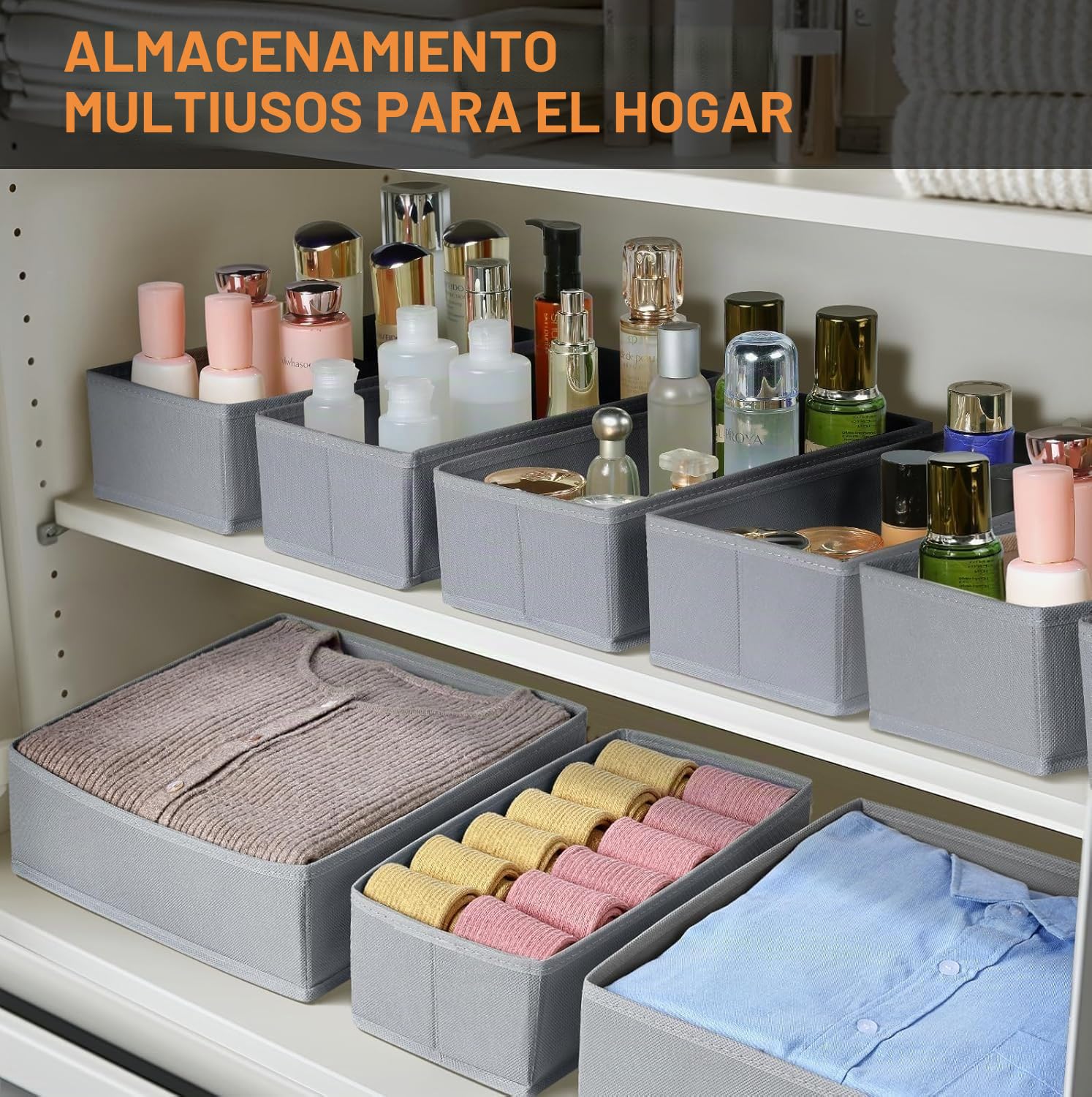 DIMJ Organizador Cajones Ropa Interior - Divisores de Cajones Juego de 15 Cajas Almacenaje Plegables de Tela Para Guardar Ropa, para Sujetadores, Calcetines, Cajas, Armario, Gris