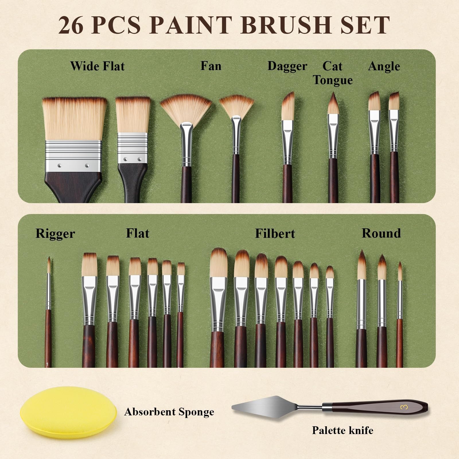 Pinceaux Peinture Lot de 26, Kit Pinceaux Peinture Acrylique Professionnel avec Étui Autoportant, Pinceau Aquarelle pour Huile, Gouache & Visage, Ensemble de Pinceaux Art pour Artistes et Débutants