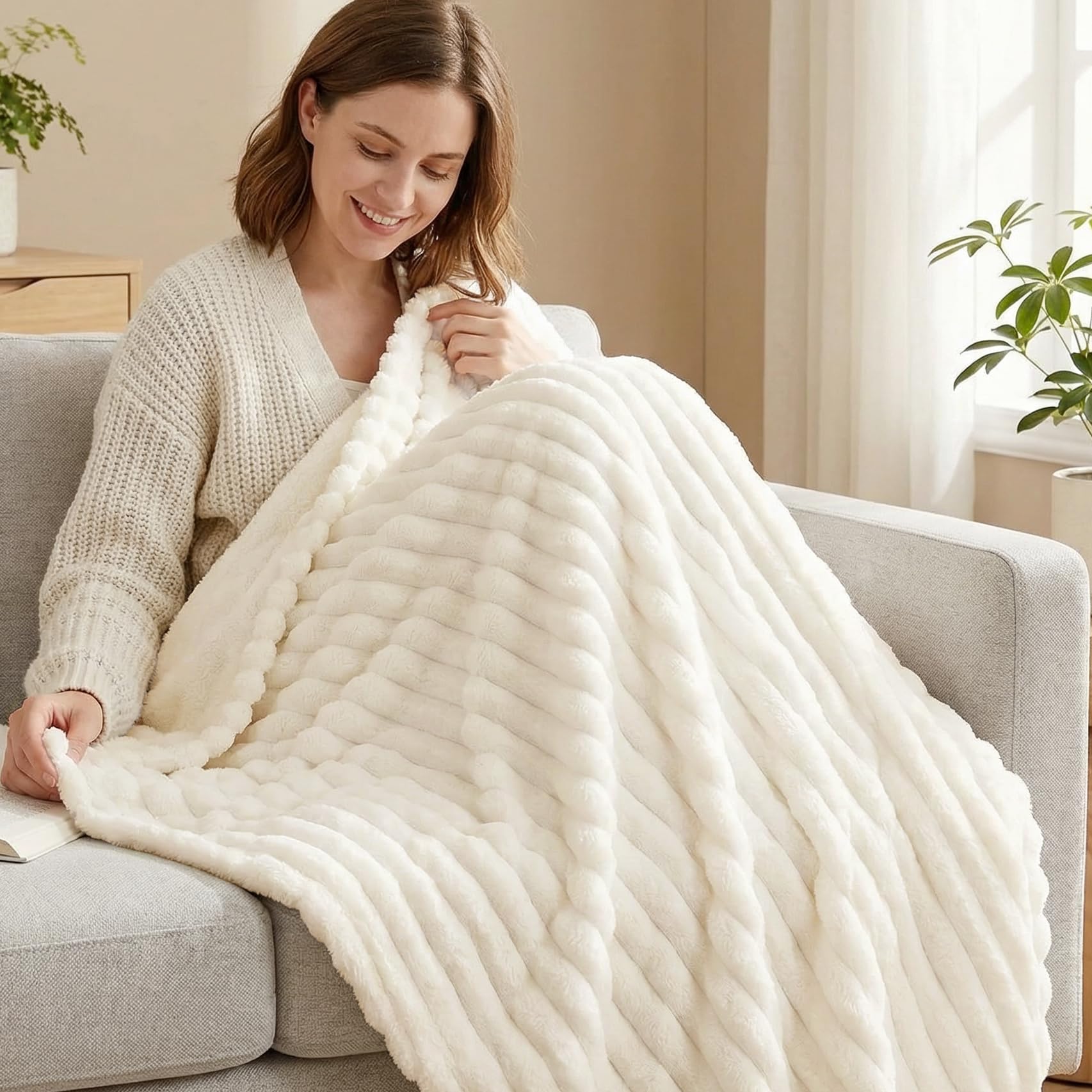 Couverture polaire moelleuse pour canapé pour cocooner au salon lors des soirées fraîches