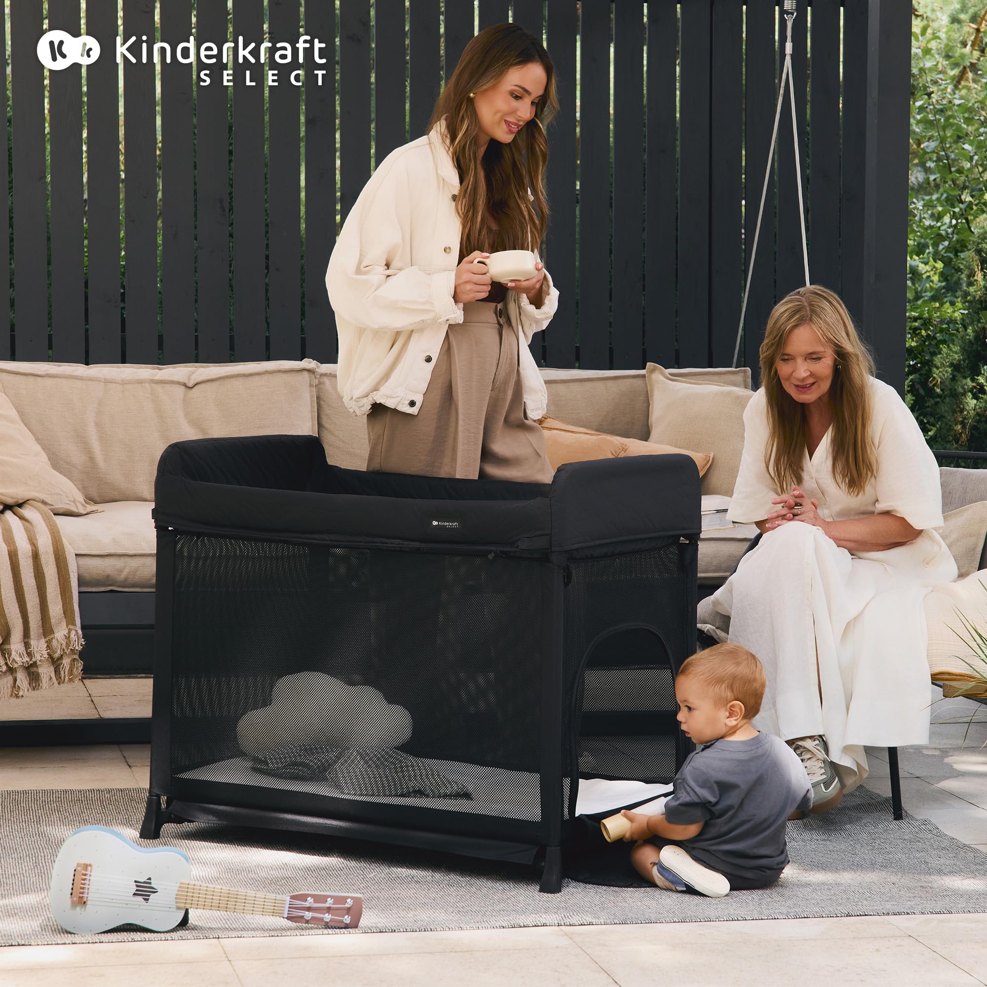 Kinderkraft Moon Dream, Cuna de Viaje Desde el Nacimiento hasta los 3 años, Cuna de Dos Niveles, se pliega fácilmente con una Sola Mano, Incluye colchón y Bolsa de Transporte, fácil de Limpiar, Beige