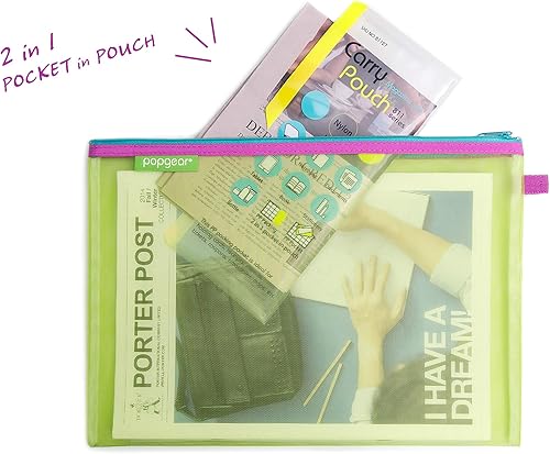 Miniatura 6 de popgear Bolsa de malla de nailon con cremallera, bolsa organizadora transparente, organiza documentos, papelería, artículos esenciales diarios, 3