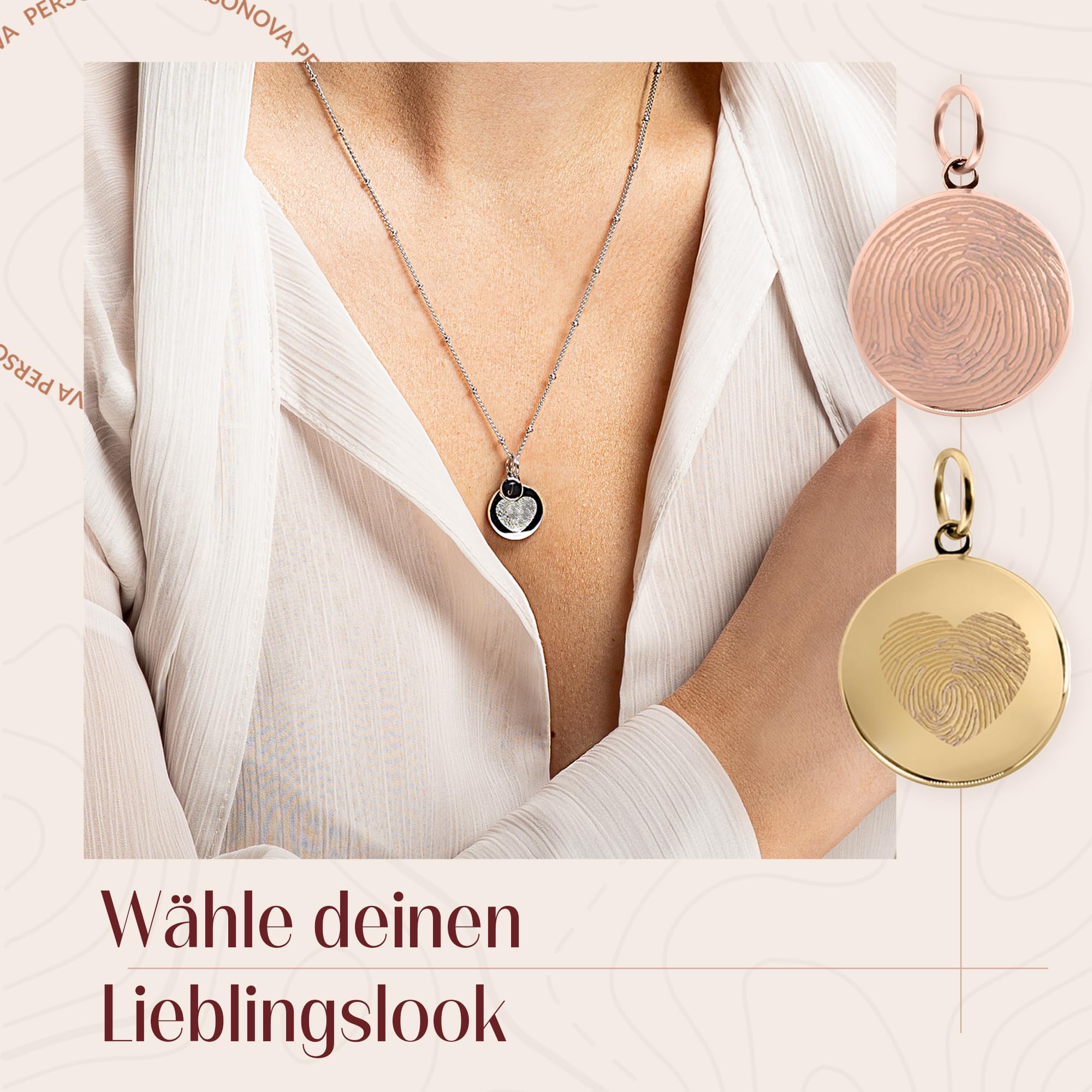 Personalisierte Fingerabdruck Kette mit Gravur – Optional mit Geburtsstein oder Buchstaben – 18K Vergoldung, Roségold, Silber – Erinnerungsschmuck & Geschenkidee