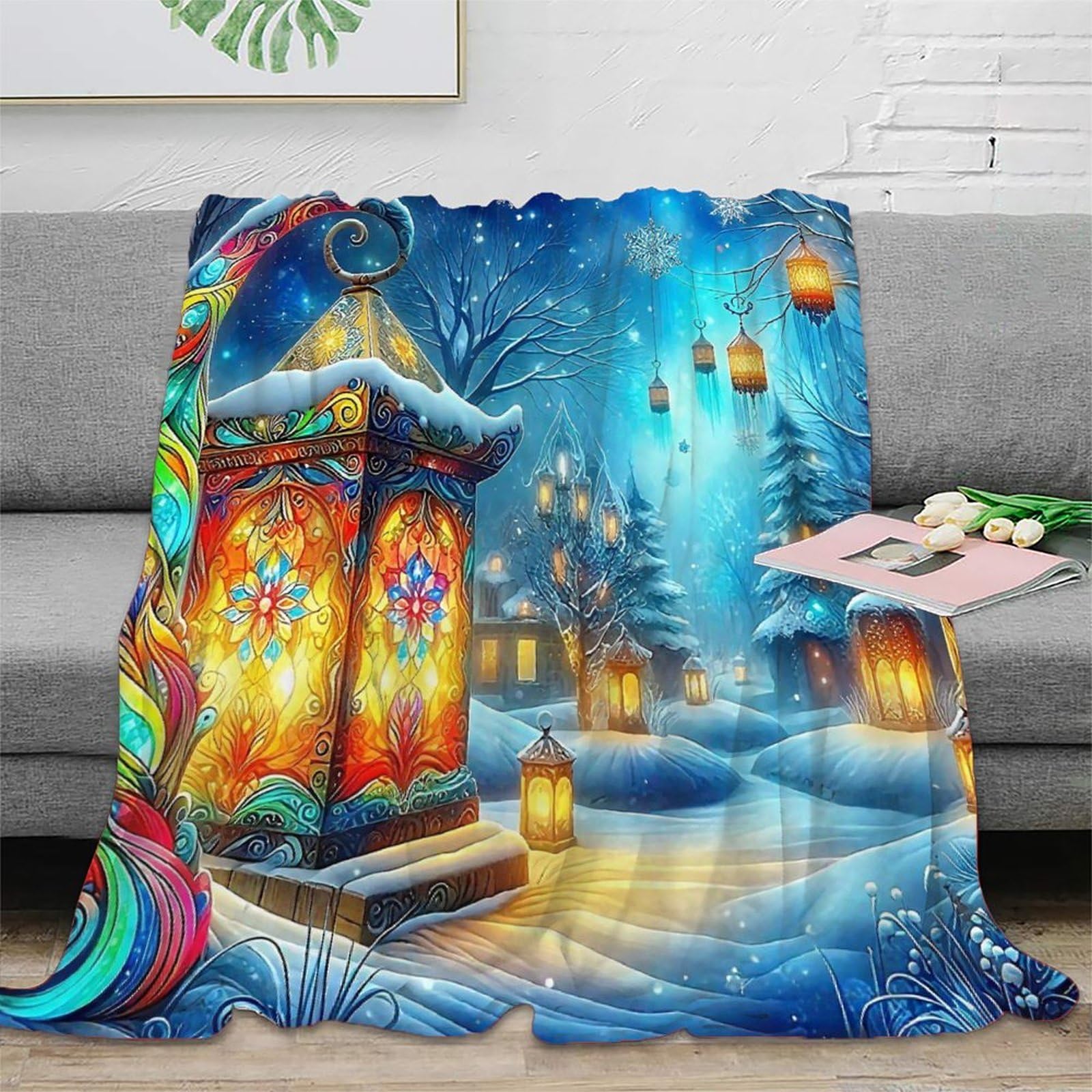 Couverture en peluche 180x200cm imprimée 3D scène de nuit fantastique