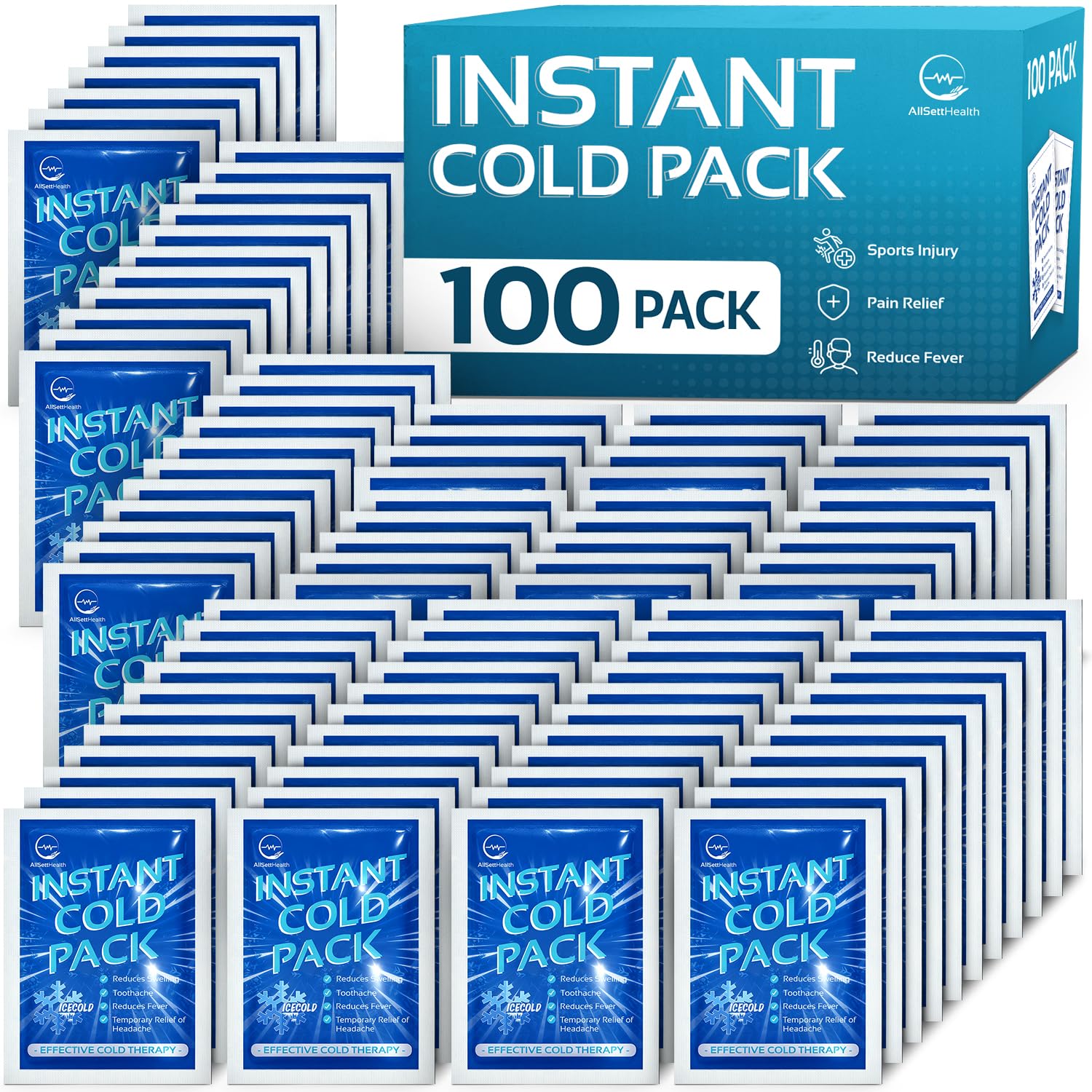 100 Pack Instant Cold Pack - Disposable Instant Ice Packs for Injuries Cold Compress Ice Pack for Pain Relief, Swelling 6 x 4.5 in
