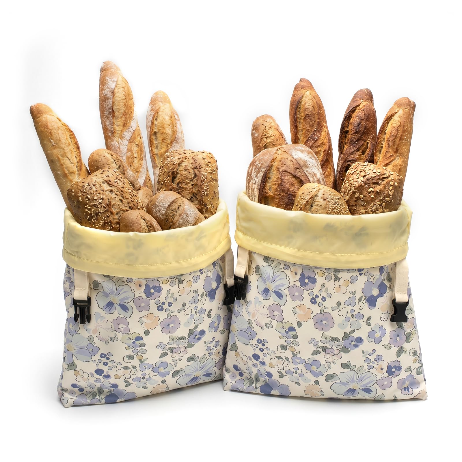 Bienenwachs Brotbeutel 2er-Pack – abnehmbare Brottaschen aus reiner Baumwolle mit Bienenwachsbeschichtung, wiederverwendbar, für Baguette, Bagel, Sauerteigbrot, Picknick, Küche, blaue Blumenmuster