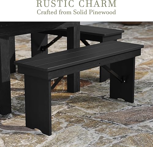 Miniatura 31 de Merrick Lane Tinsley - Banco plegable de pino macizo rústico antiguo de 40 x 12 pulgadas Rústico antiguo,Blanco rústico antiguo,Negro lavado,Natural