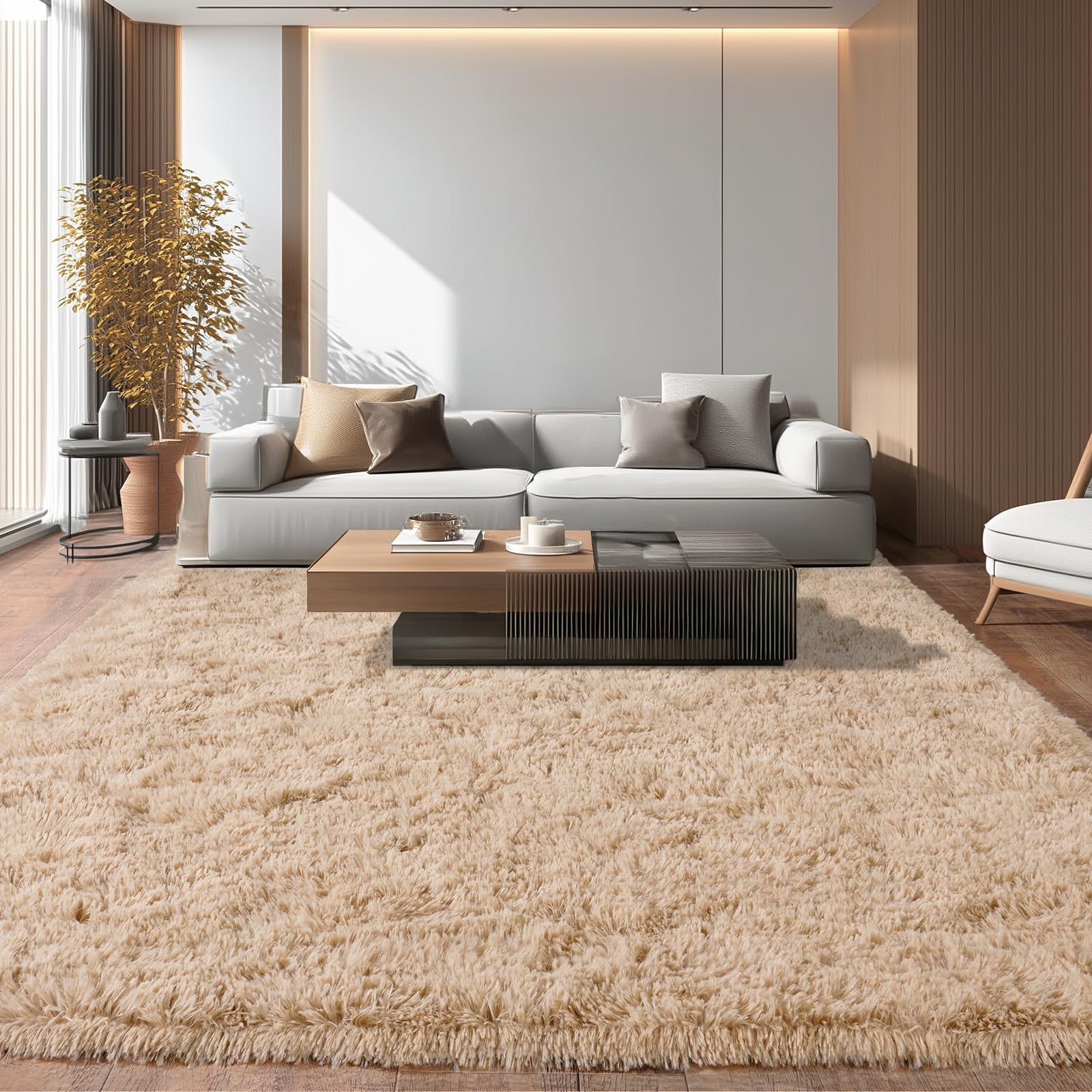 iEvery Large Rugs for Living Room 200x300 cm - Fluffy Shaggy Area Rug for Bedroom, Soft Non Slip High Pile Modern Floor Carpet for Kids Room, Camel