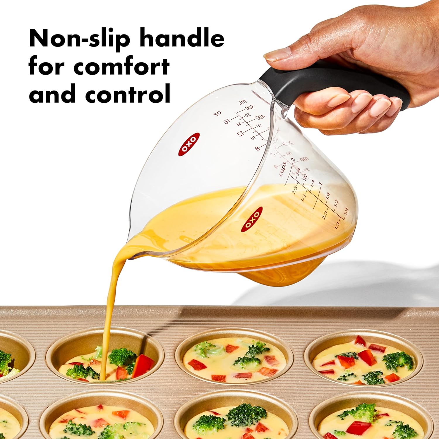 Clear 2-Cup Angled Plastic Measuring Cup with Black Handle