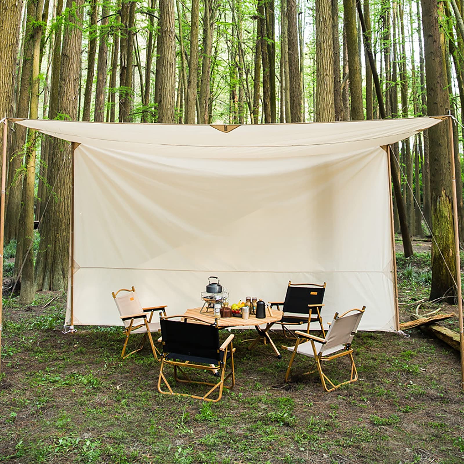 Tarp kempingowy Wodoodporny, Hamock Rain Fly Namiot Tarp, 3×4m Prostokąt Lekki Tarp kempingowy Przenośny Deszczowy Mucha do Kempingu Plecak Podróżowanie Outdoor Adventure (Khaki)