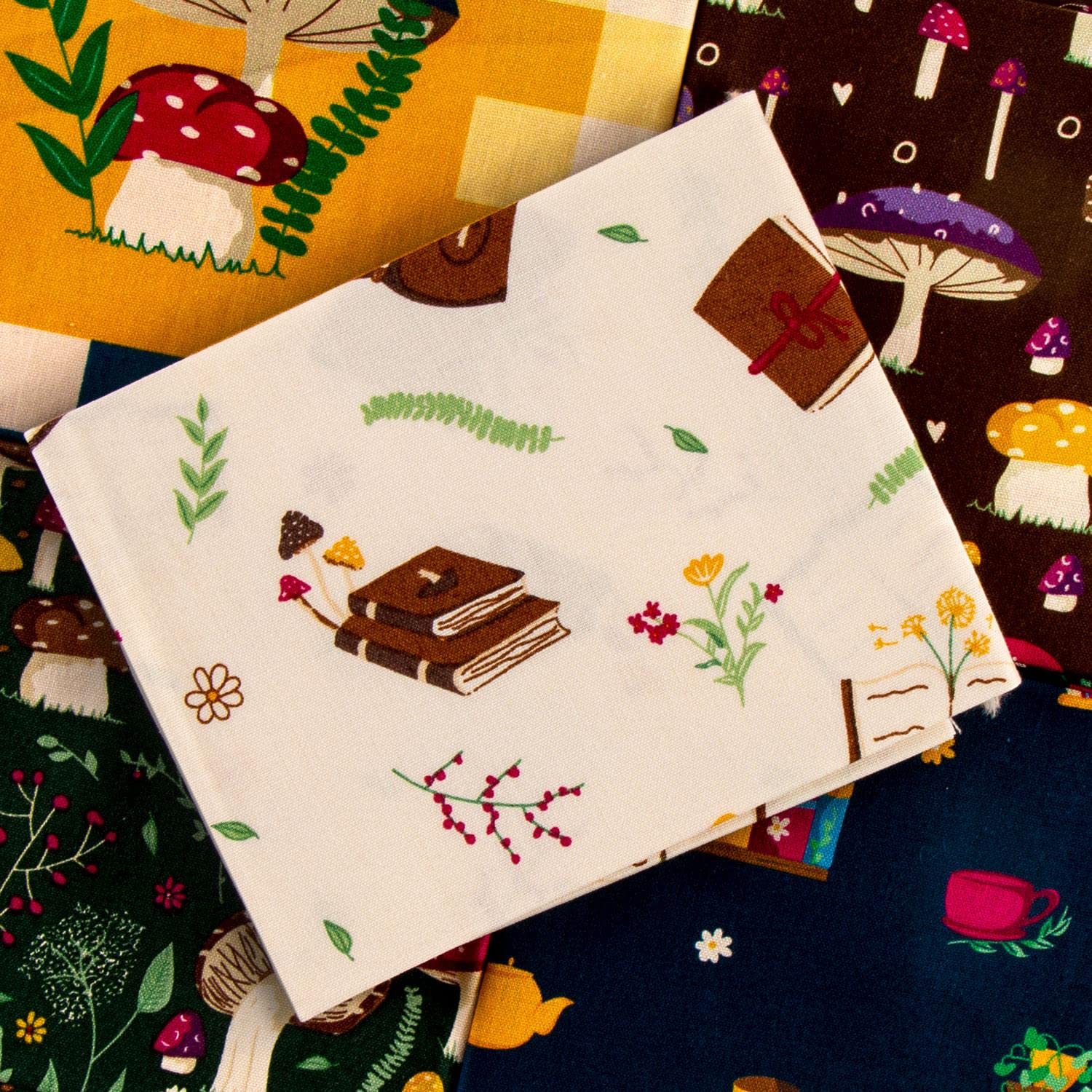 Kimberley Hind Forest Journal Fat Quarters by Make + Believe Fabrics 5pcs Bundle (18" x 22") 100% Organic Cotton Craft Fabric Material for Quilting, Sewing, Patchwork, Bunting (2929-00)