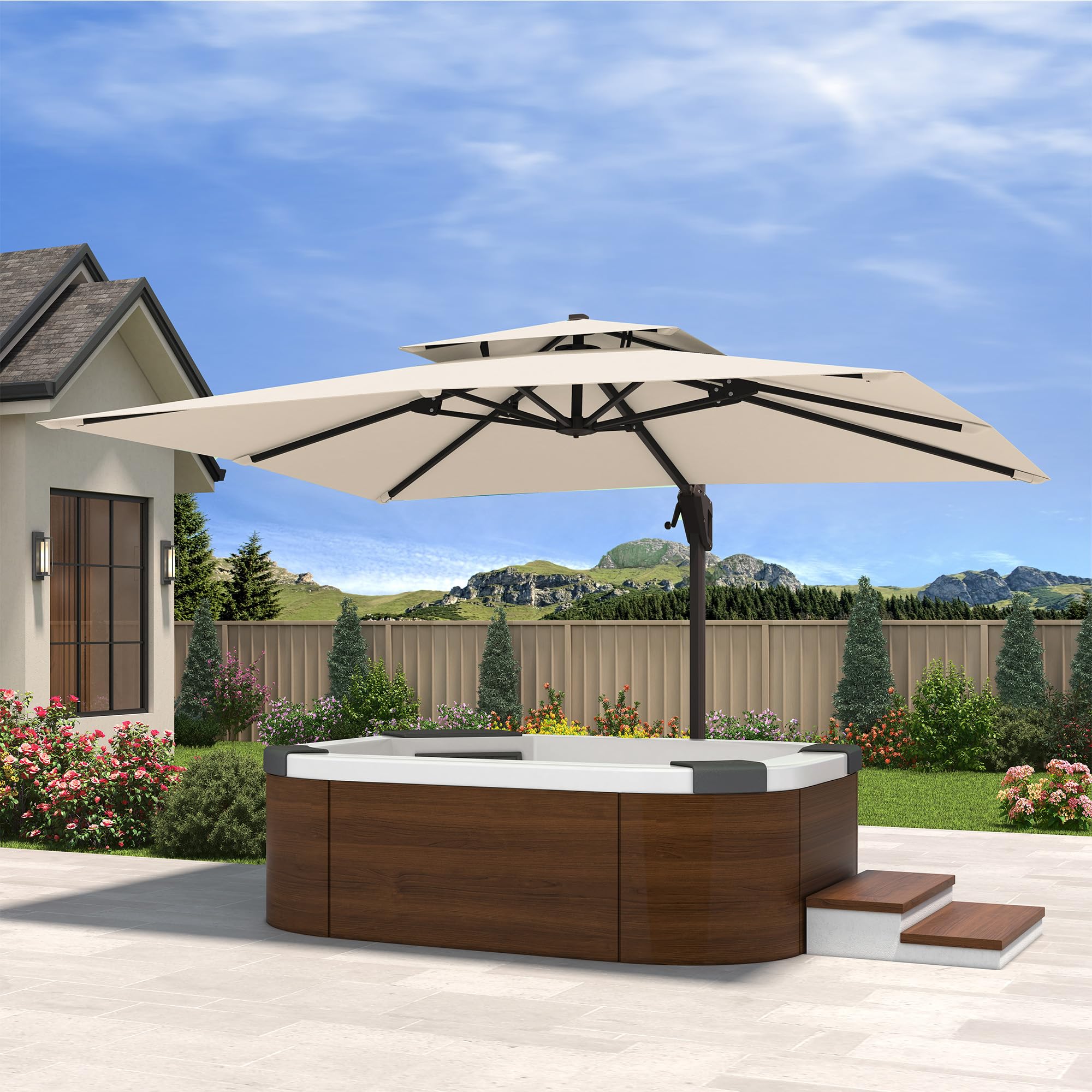 10' X 13' Cantilever Patio Umbrella with Base Included Double Top