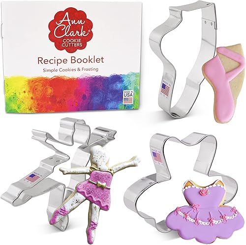 Ann Clark Cookie Cutters Juego de 3 piezas de cortador de galletas de ballet y baile con folleto de recetas bailarina tutĂş y zapato de ballet Ann Clark Cookie Cutters Juego de 3 piezas de cortador de galletas de ballet y baile con folleto de recetas bailarina tutĂş y zapato de ballet