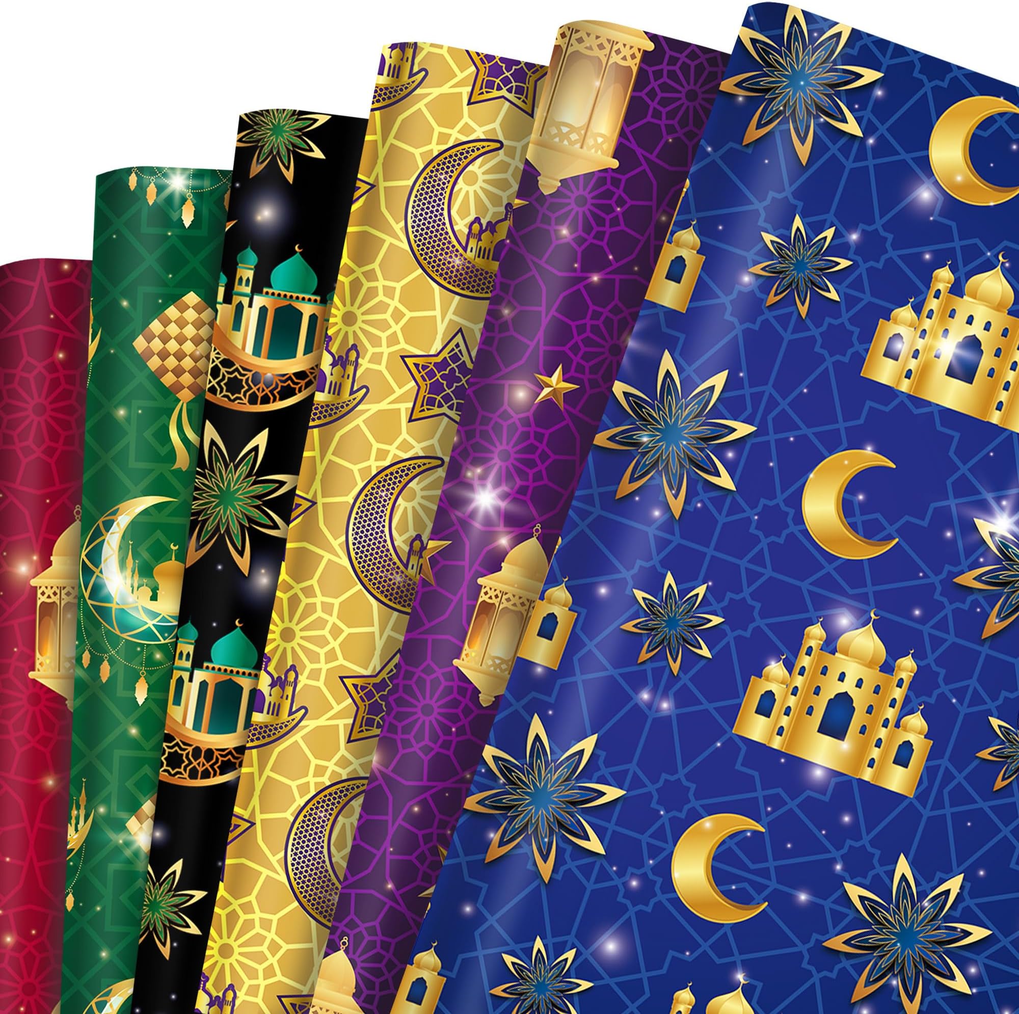 littkeef cliaet Ramadan Pattern Wrapping Paper Set, 12 Sheets Ramadan Wrapping Paper Plaid Yellow Ramadan Gift Wrap Birthday Party Decoration Ramadan Gift Wrap Ramadan Decorations 20'' x 27''