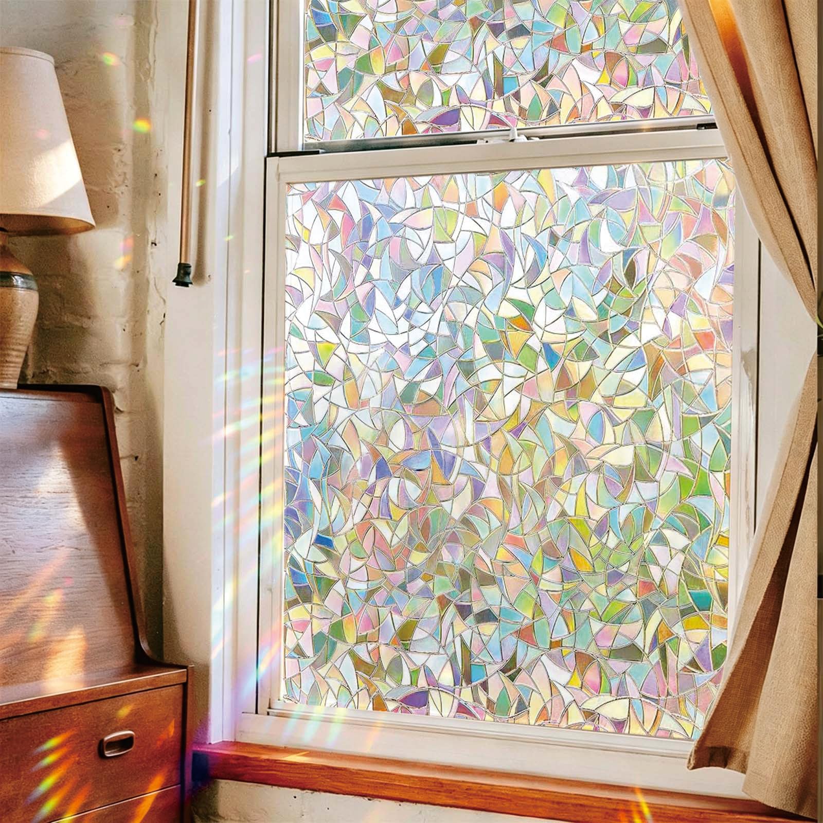 Rainbow Window Film 65 x 520 cm Blocks UV Static Cling No Glue Removable Heat Cotrol, Privacy Protection, Windows Static Clings, Window Sticker Cover for Kitchen, Crescent