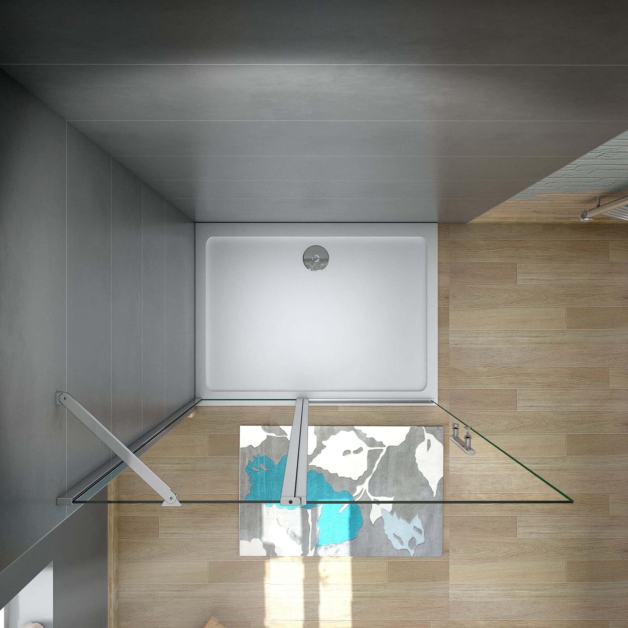 WALK IN Parete Doccia 75x195cm Paretina Fissa + Mobile vetro 6mm | Anticalcare, Trasparente Vetro Temperato, Cromato Lucido Telaio