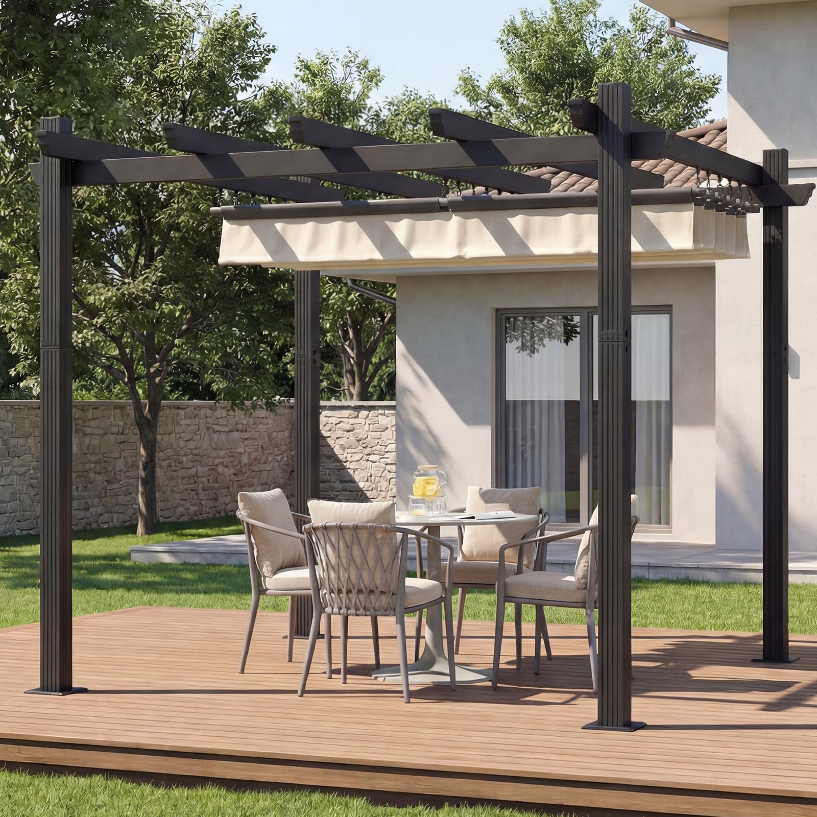 TRIUMPHKEY Pergola Pavillon 3x3m wasserdicht stabil Winterfest, Gartenpavillon Aluminium mit Schiebedach, Sonnenschutz für Garten Terrasse & Balkon, Grau