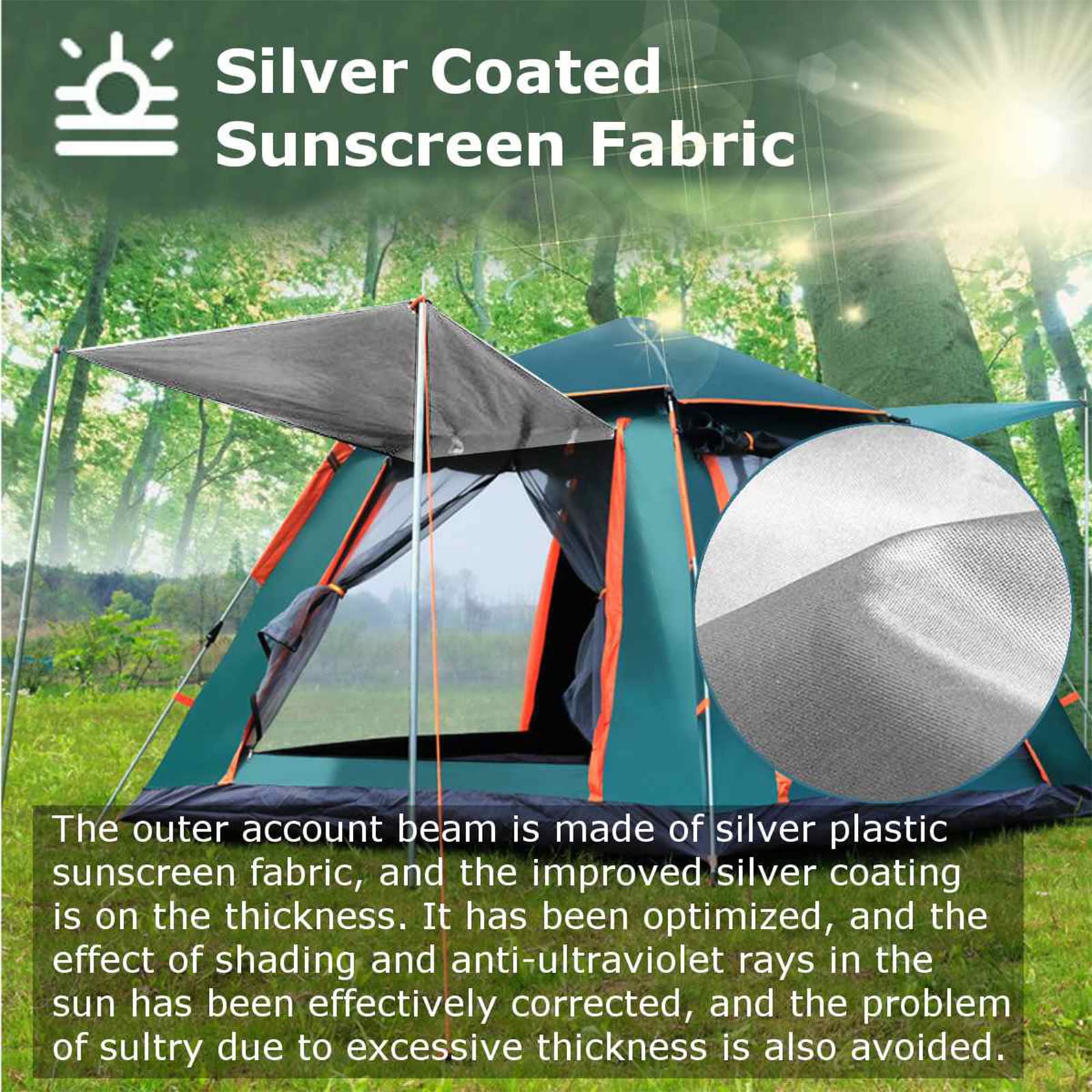Automatisches Speed-Open-Zelt für 3–4 Personen, Familienkabinenzelte, 2 Türen und 2 Fenster mit Mesh, Wasserdichtes Outdoor-Campingzubehör