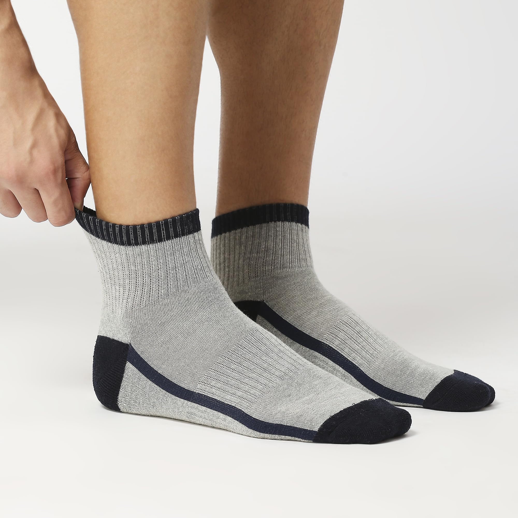 BALENZIA SocksXpress Men's Cushioned High Ankle Sports/Gym Socks (Free Size) Made with 100% Cotton & Spandex. Pack of 3 (Multicolour) | Terry/Towel Ankle Socks for Men. - Image 3 thumbnail