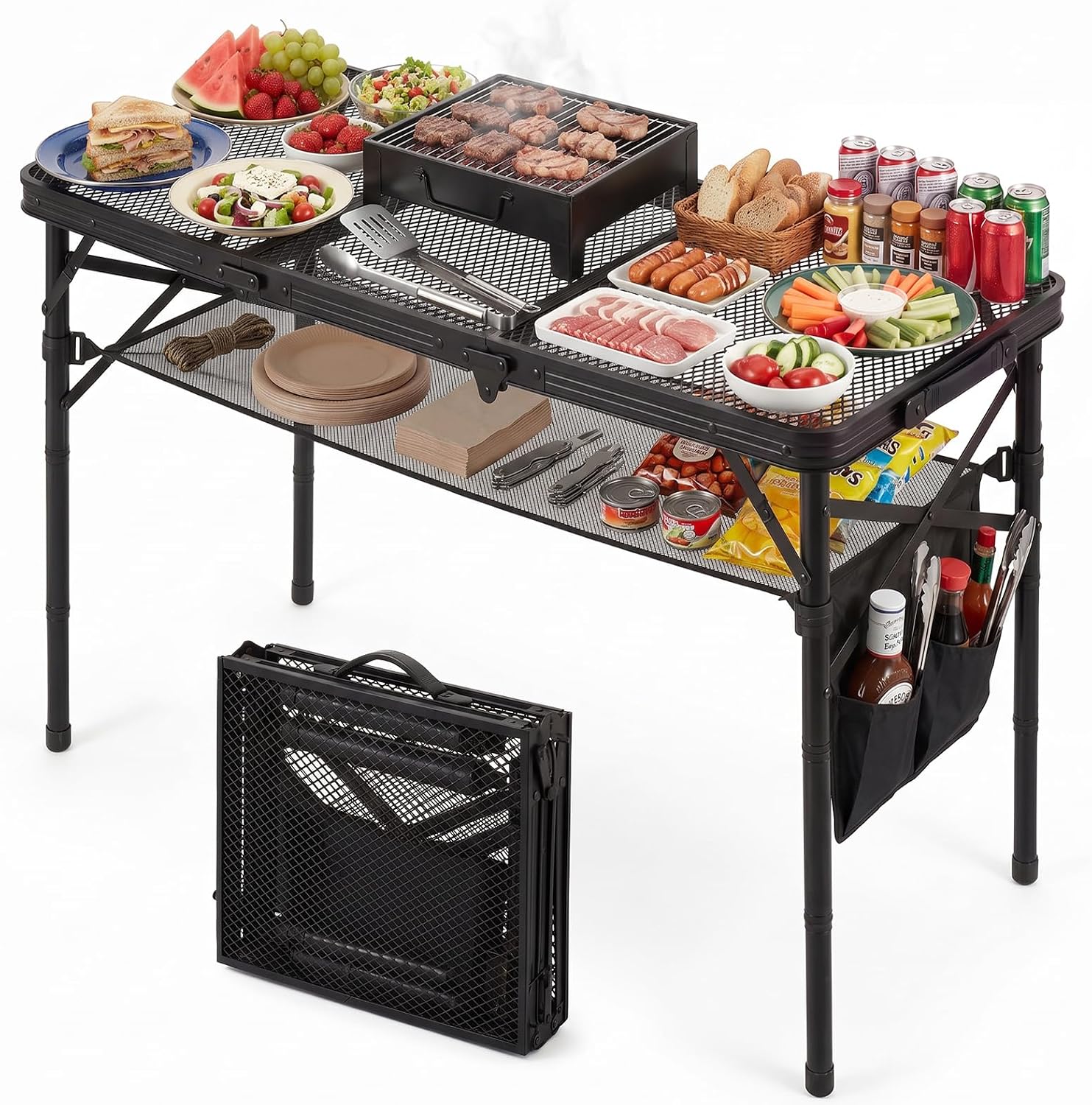 Folding Grill Table, 34 x 16 in Portable Camping Table for Picnic