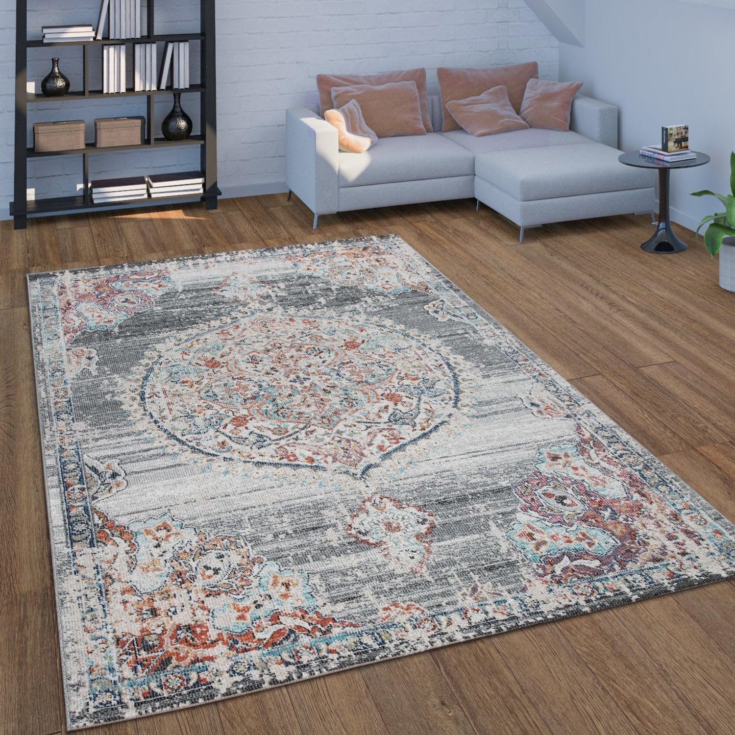 Paco Home Vintage in & Outdoor Rug Oriental Pattern in Terracota Blue Red Pink, Size: 2'8" x 4'11"