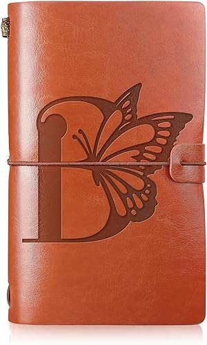 Diario de viaje inicial personalizado con mariposas, cuaderno de cuero recargable, cuaderno de notas de escritura, monograma, regalo de
