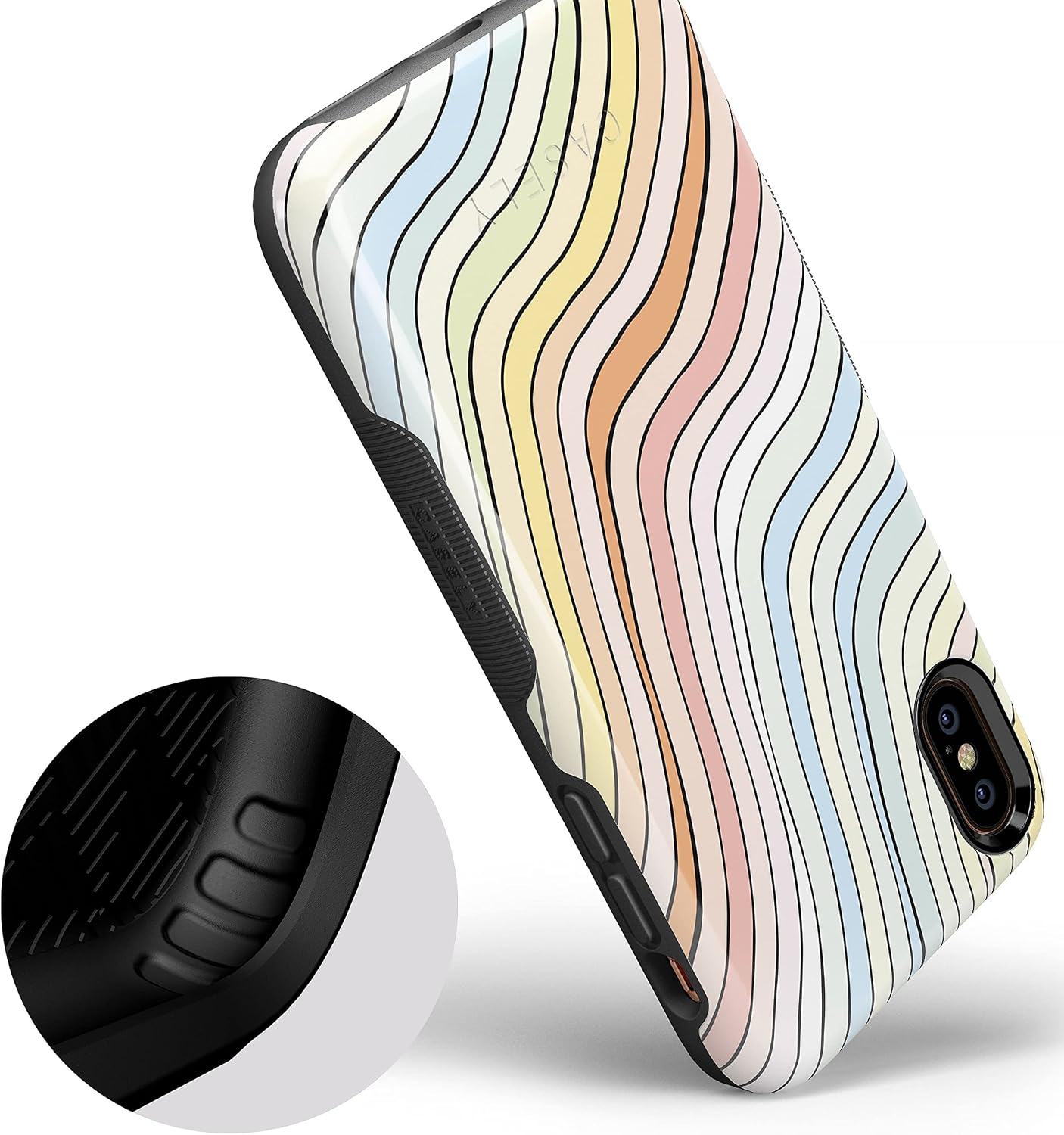 Casely iPhone X/XS Case | Ride The Wave | Pastel Rainbow Lined | Bold Protective Design