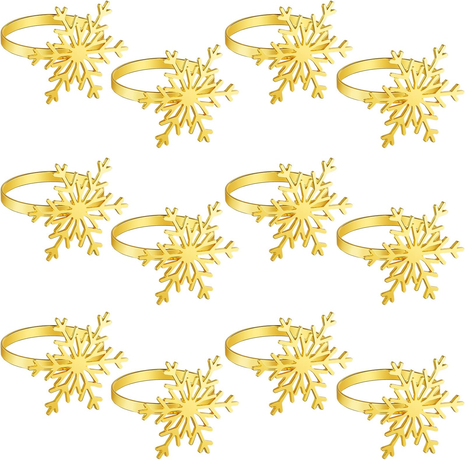12 Piece Christmas Snowflake Napkin Rings Metal Snowflake Napkin Holder Rings for Christmas Dinners Parties, Everyday Home Table Decoration Accessory (Gold)