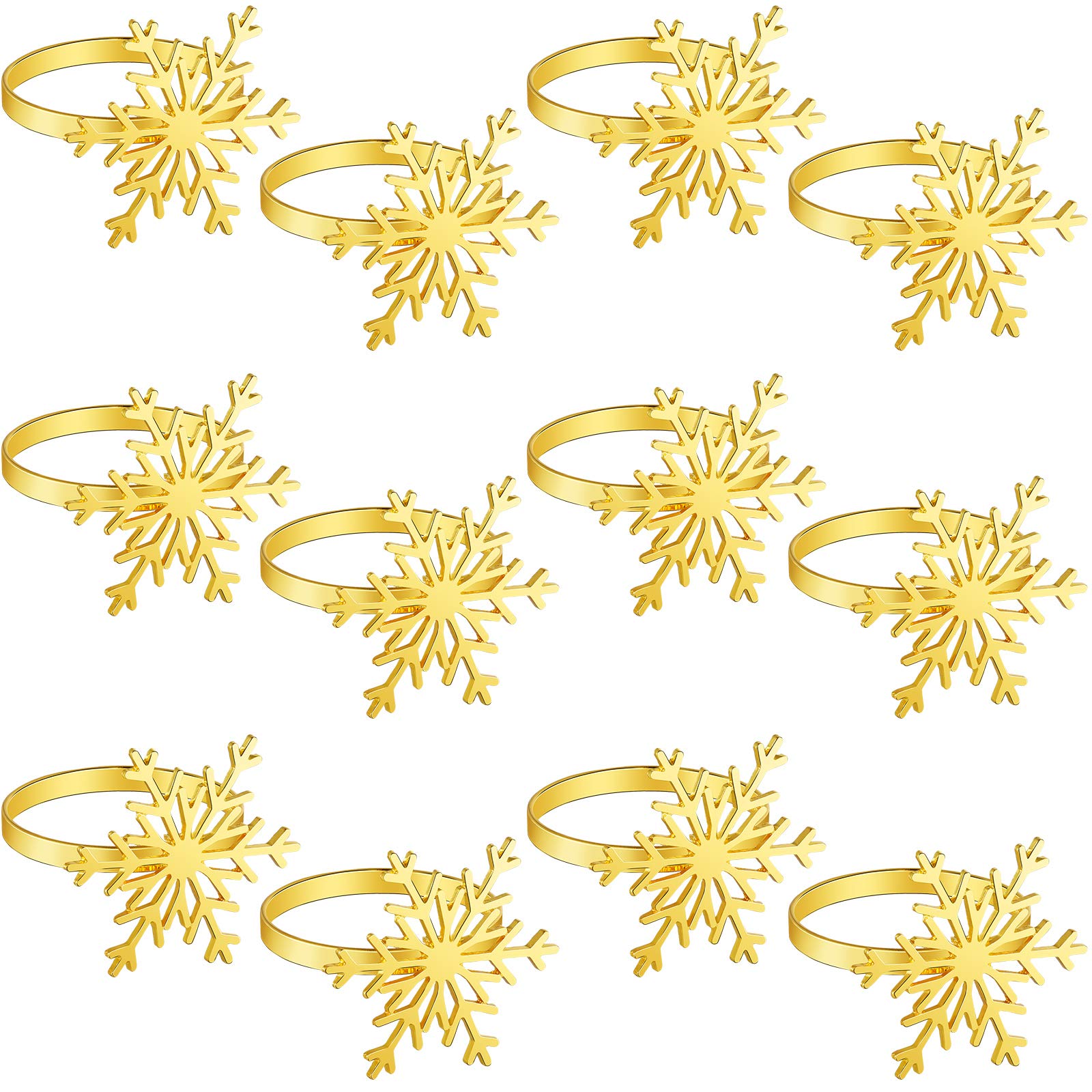 12 Piece Christmas Snowflake Napkin Rings Metal Snowflake Napkin Holder Rings for Christmas Dinners Parties, Everyday Home Table Decoration Accessory (Gold)