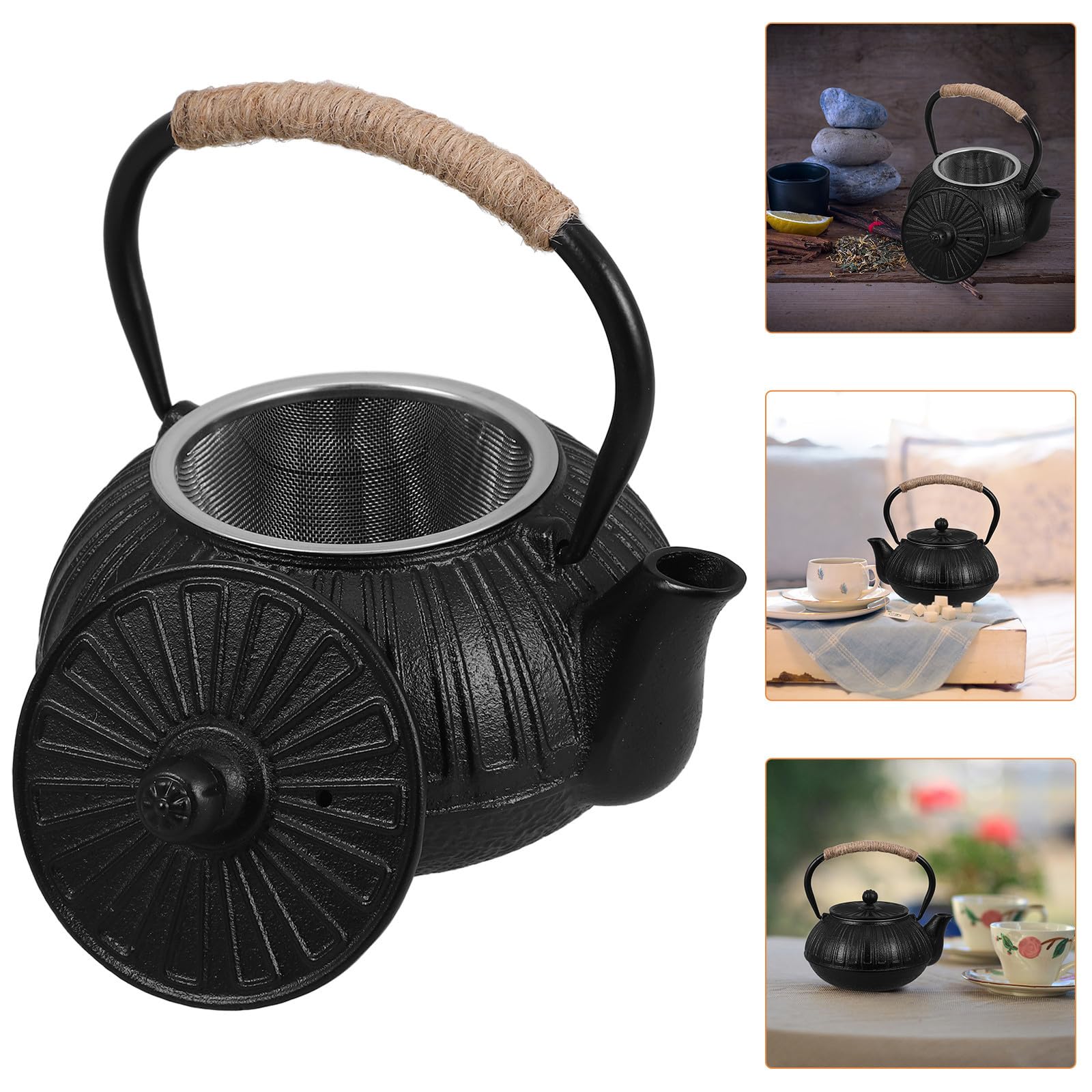 DECHOUS Tetera de Hierro Fundido Estilo Japonés Infusor y Capacidad de 600ml, Adecuado para Hervir Agua en Sala de Té y Compartir Amigos