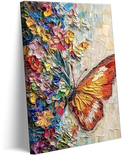 Butterfly Canvas Wall Art Colorful Butterfly And Flowers Picture Wall