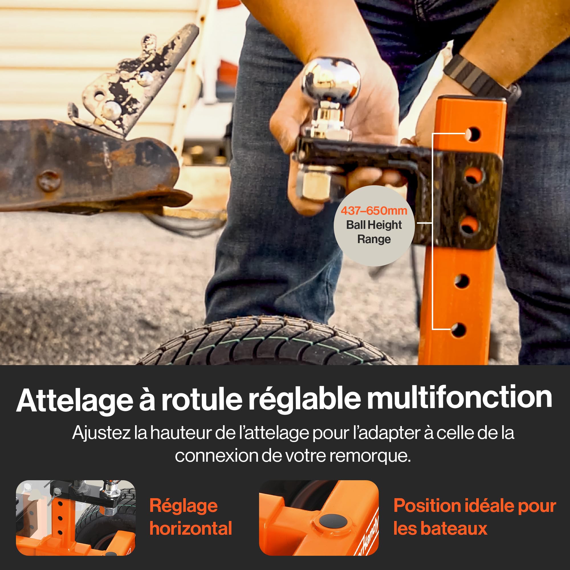 SuperHandy Chariot de remorque électrique, 3 400 kg, Moteur 800 W | Charge sur flèche max. 560 kg; batterie 7 Ah et boule d’attelage 50 mm pour déplacer remorques et caravanes